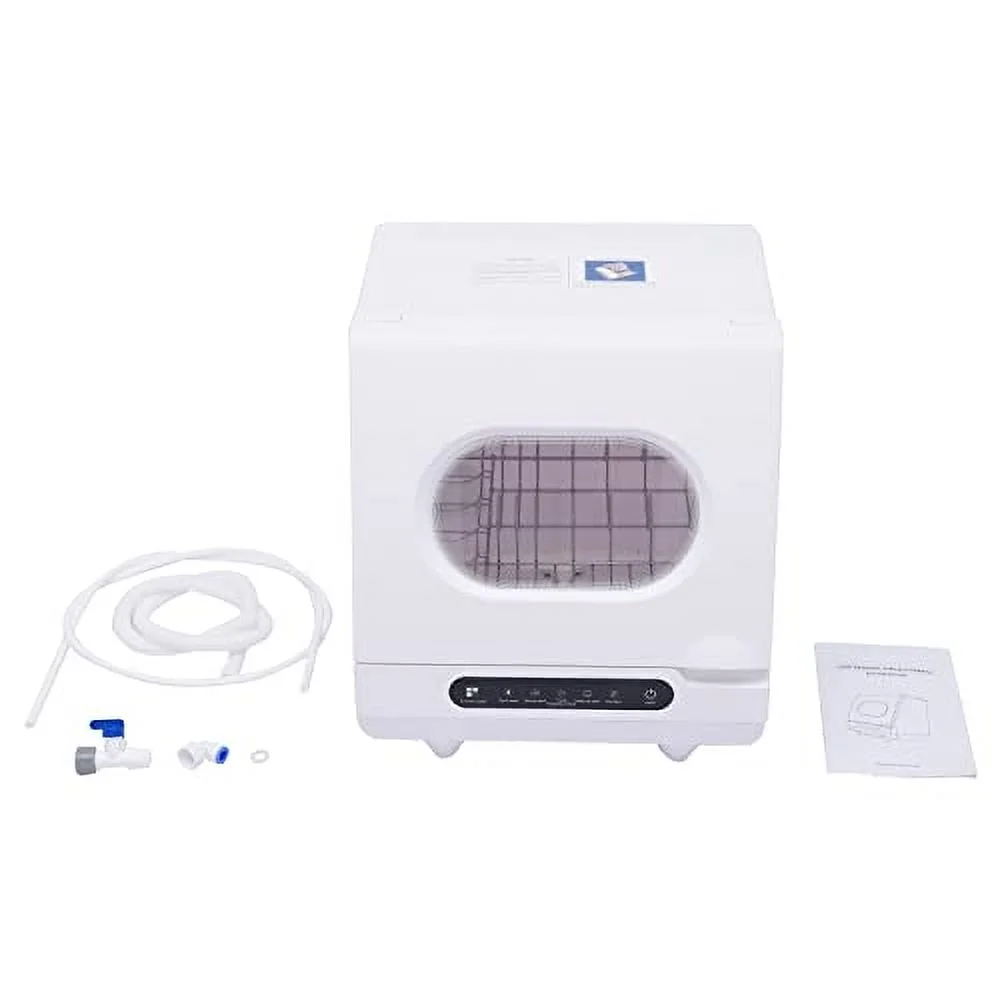 White Desktop Dishwasher, 1200W Compact Automatic Dishwasher, 5 Washing Programs Display 360�� Spray Arm, 72 �� C Hot Water Rotary Cleaning, Suitable for Apartment/Office/Kitchen/RV
