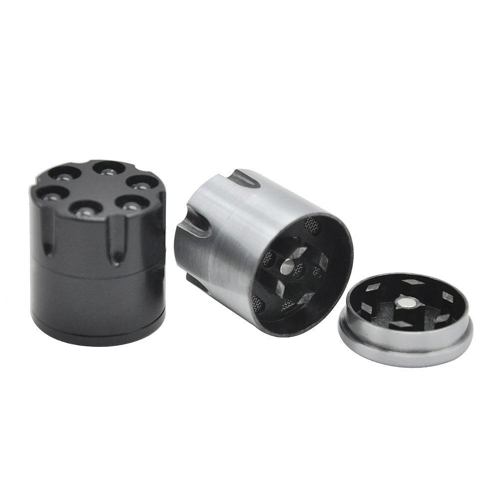 Revolver 6 Shooter 30mm 3 Layer Aluminium Novelty Herb Grinder (Silver/White)