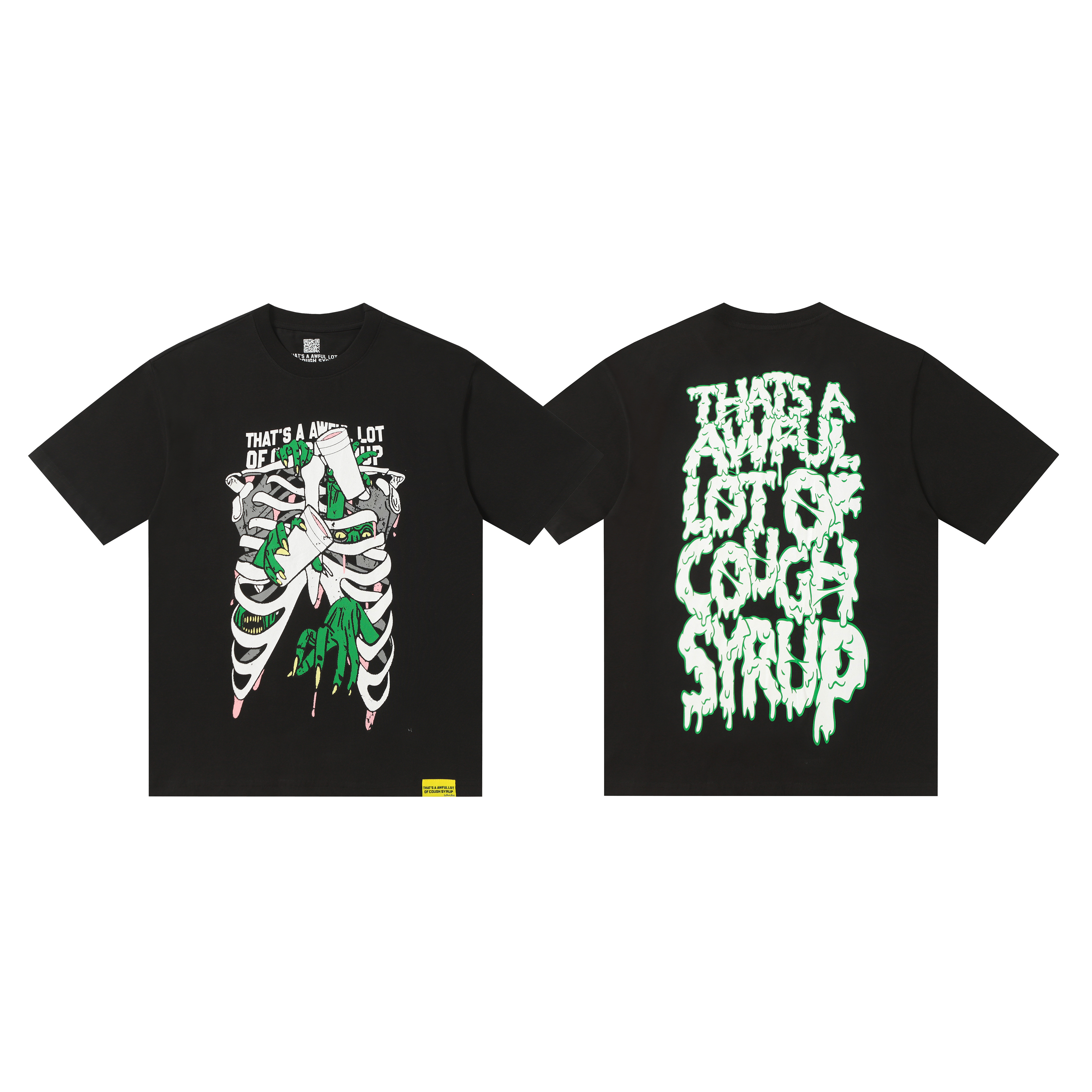 Flowing letter skeleton green edge printed short-sleeved T-shirt