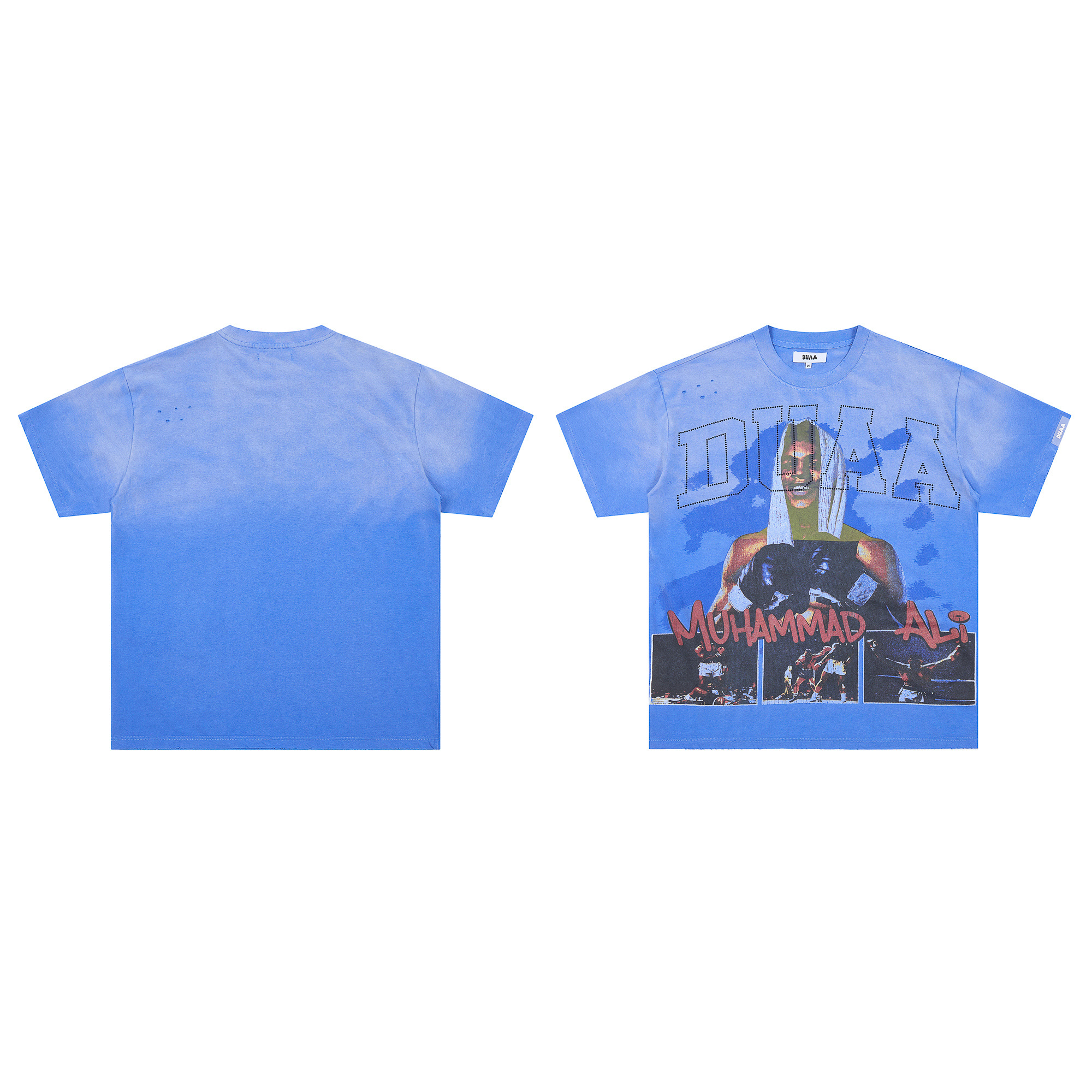 Latest blue washed pure cotton short-sleeved T-shirt