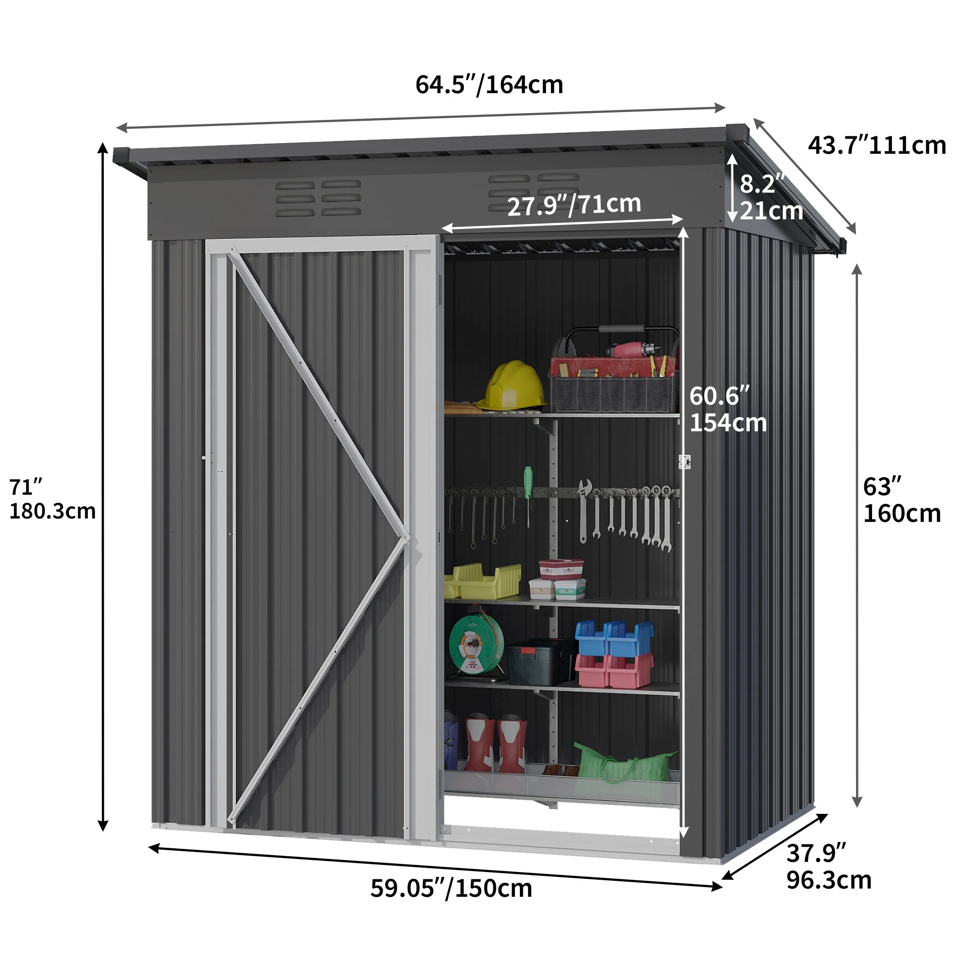 UFORIC 5x3ft Outdoor Storage Shed,Metal Garden Organizer, Lockable Door,Backyard,Garden,Dark Gray