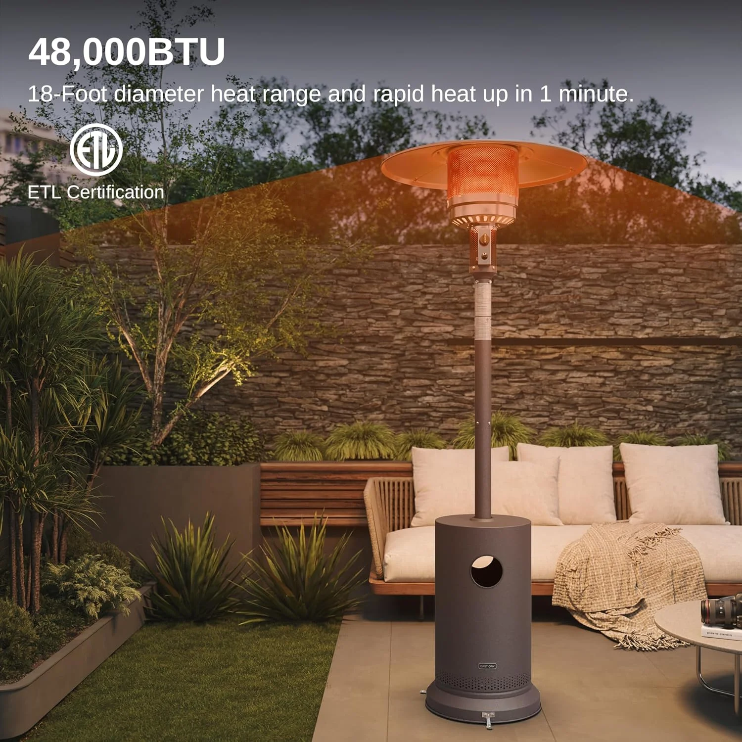 EAST OAK 48,000 BTU Patio Heater Outdoor Propane Heaters with Wheels Portable for Home Commercial Use, Wheels, Coffee