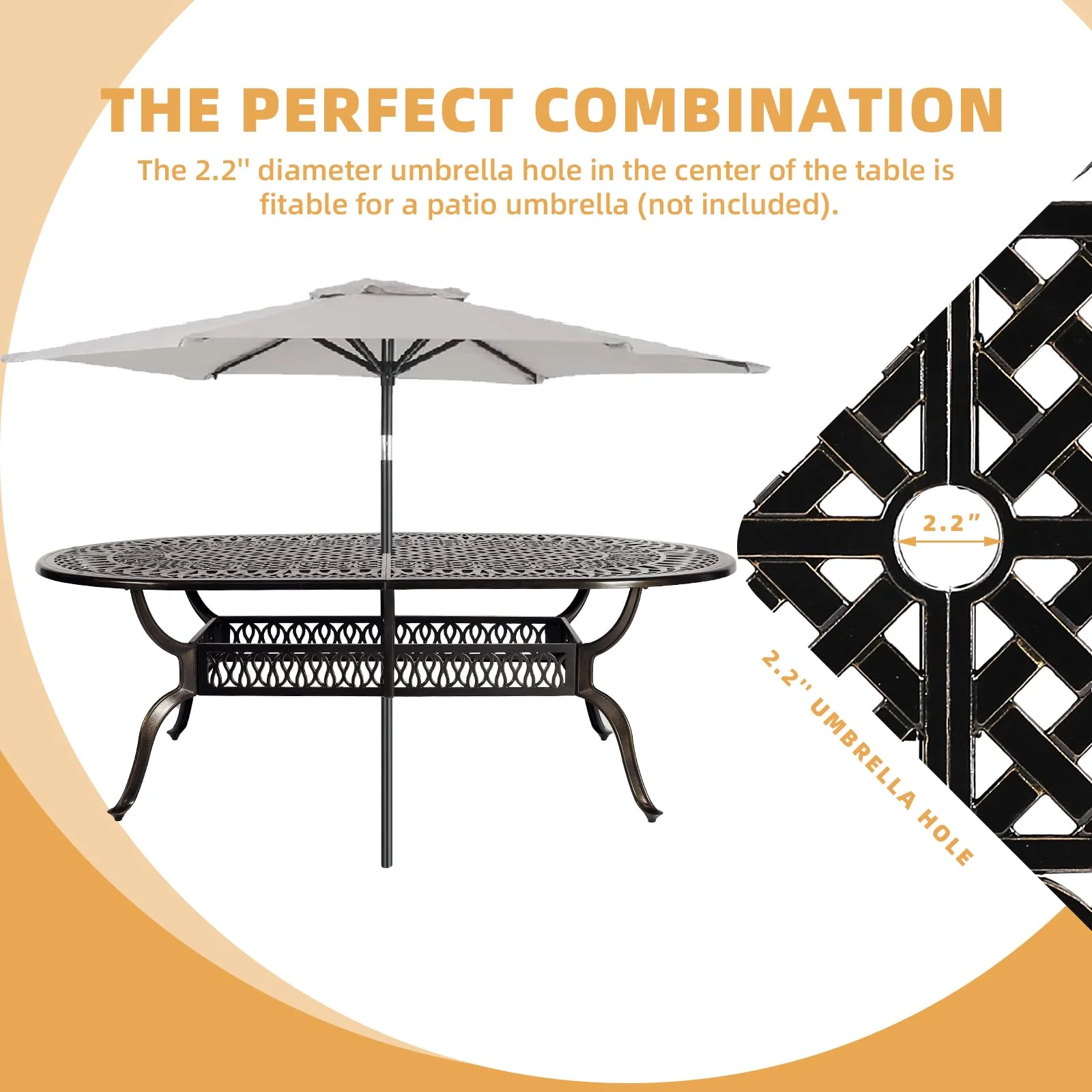 9-Piece Patio Dining Set, Outdoor Patio Table and Chair Set of 84 Oval Cast Aluminum Dining Table with Umbrella Hole and 8 Outdoor Dining Cushion Chairs, Patio Funiture Set for Garden, Navy