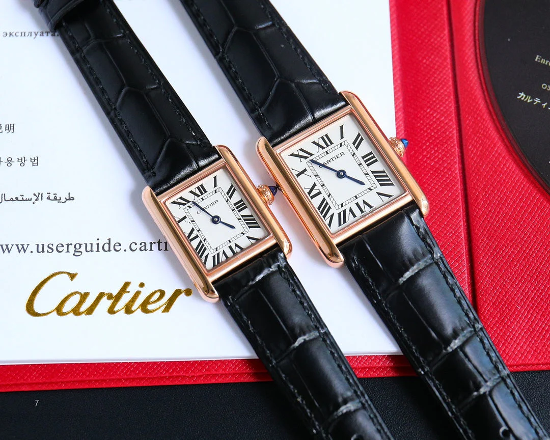 Cartier Watch TANK MUST SMALL PINK GOLD LEATHER STRAP WHITE DIAL