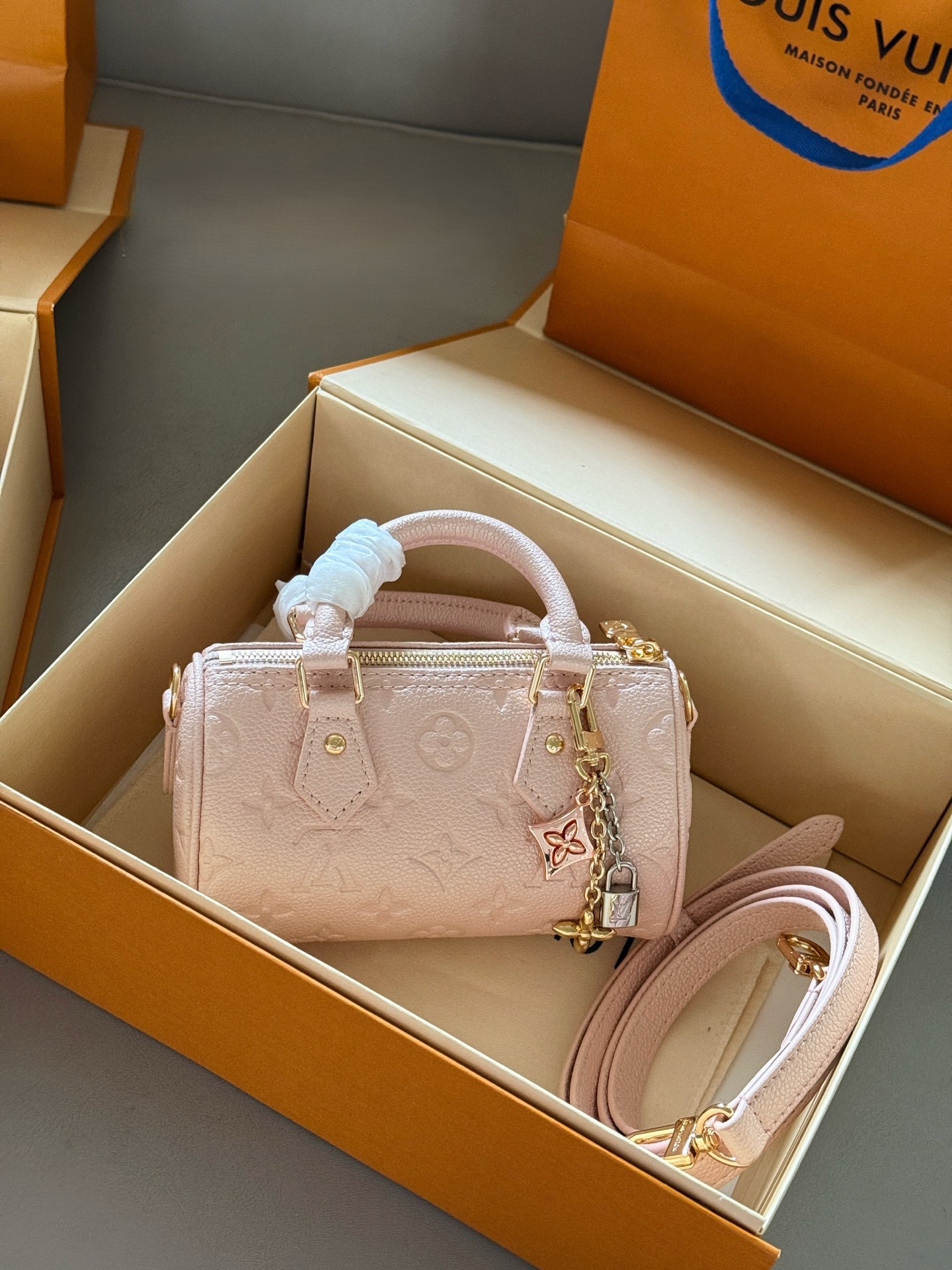 LV Nano Speedy 16 Pink Boston Handle Bag
