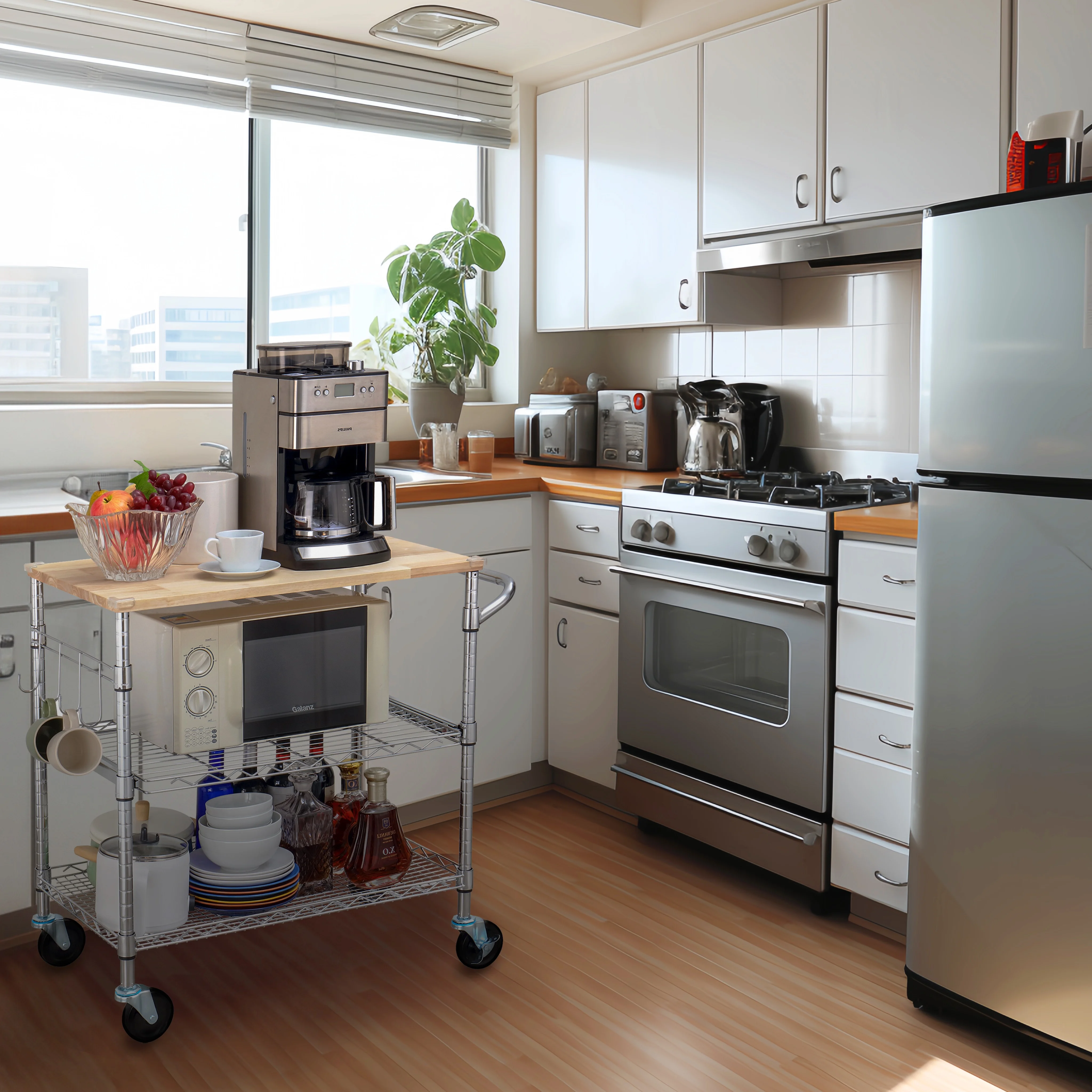 Finnhomy 3-Tier Rolling Kitchen Serving and Storage Cart with 18