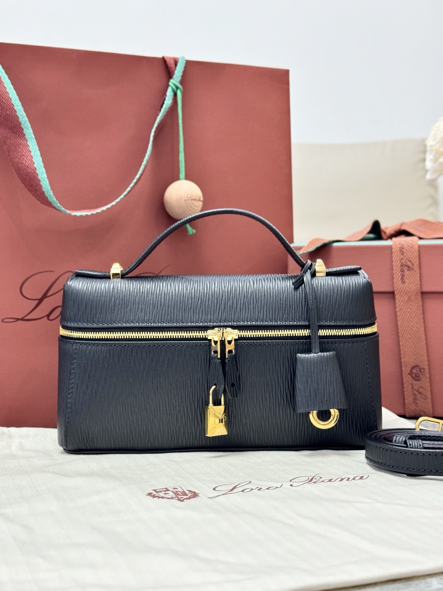 Loro piana Extra Bag L23 Handbag Black Water Ripple Crossbody Bag