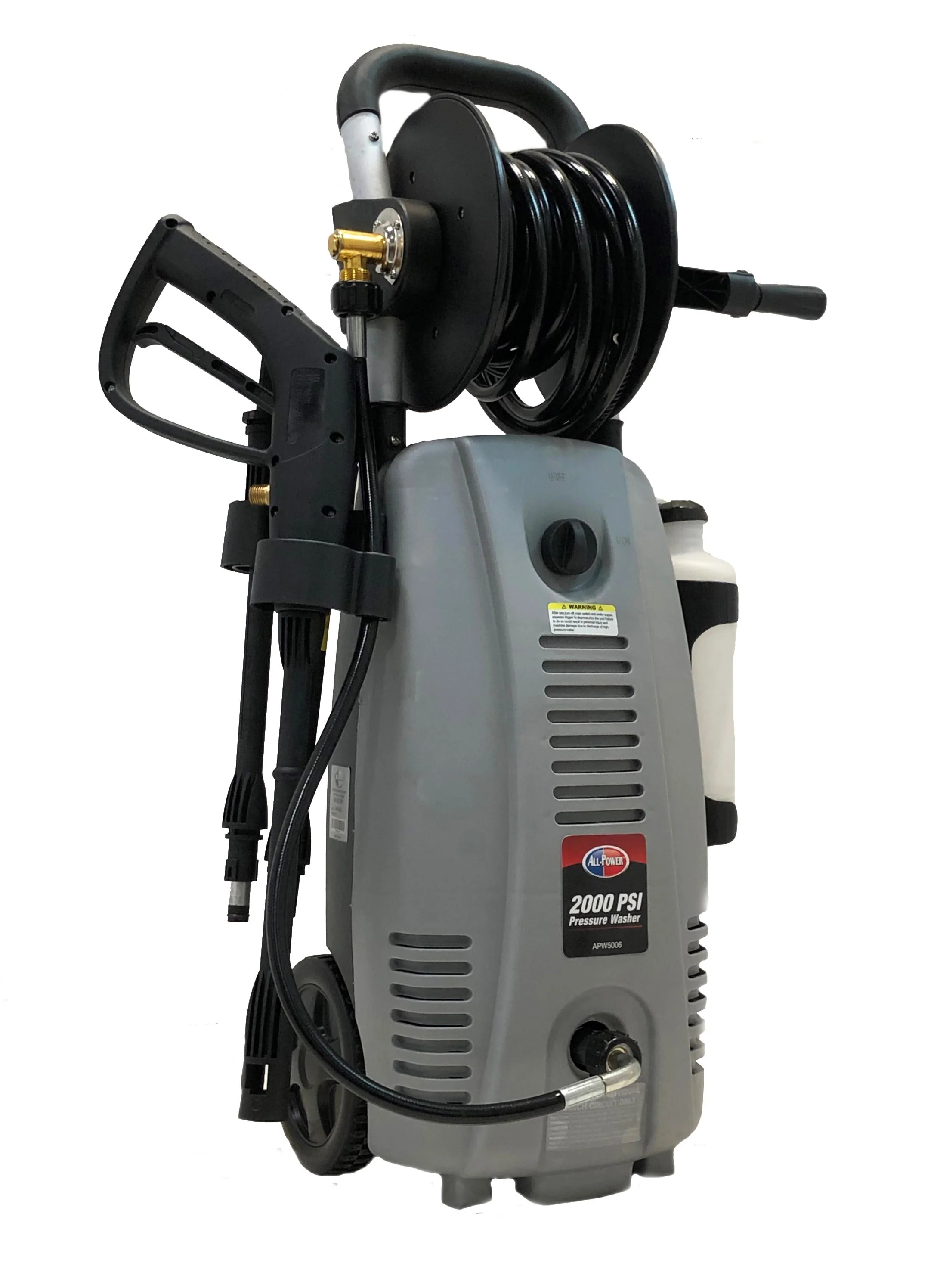 All Power 2000 PSI 1.6 GPM Electric Pressure Washer With Hose Reel for Buildings, Walkway, Vehicles and Outdoor Cleaning, Grey, APW5006