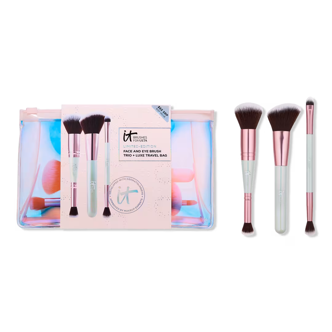 IT Brushes For ULTA  Airbrush Limited Edition Face & Eye Brush Trio + Luxe Travel Bag