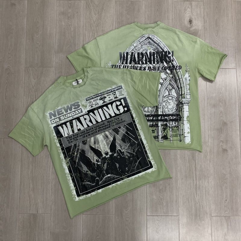 FIRST ROW 2026ss European and American Street Washed, Used, Hot Diamond Short sleeved T-shirt