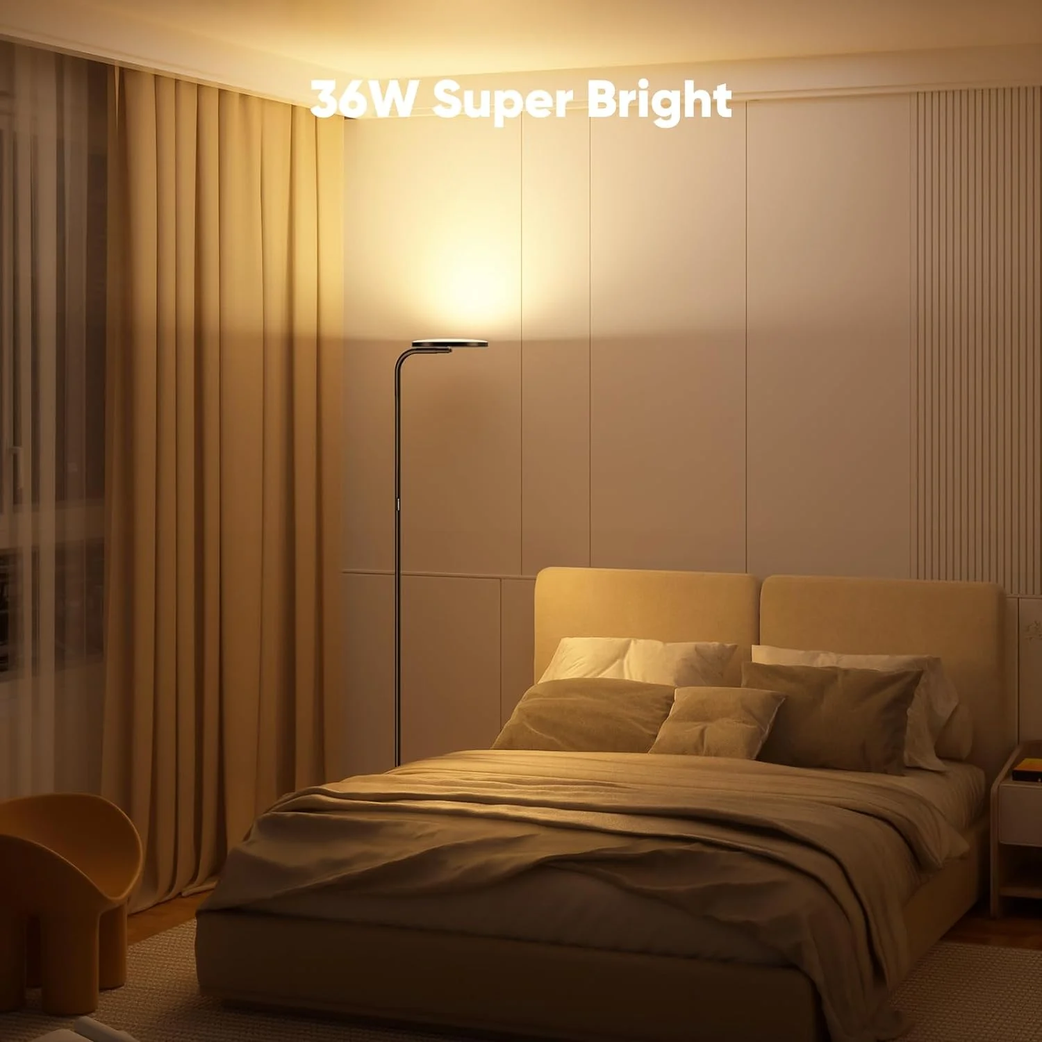 36W LED Floor Lamp, Super Bright Standing Lamp, Modern Stepless Dimmable Torchiere Tall Lamp with Remote Control, 350Rotating Head Reading Floor Lamp for Living Room, Bedroom, Office