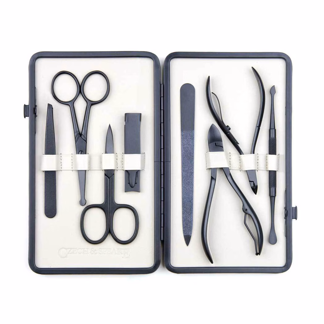Leather-Bound Manicure Set - Black/White