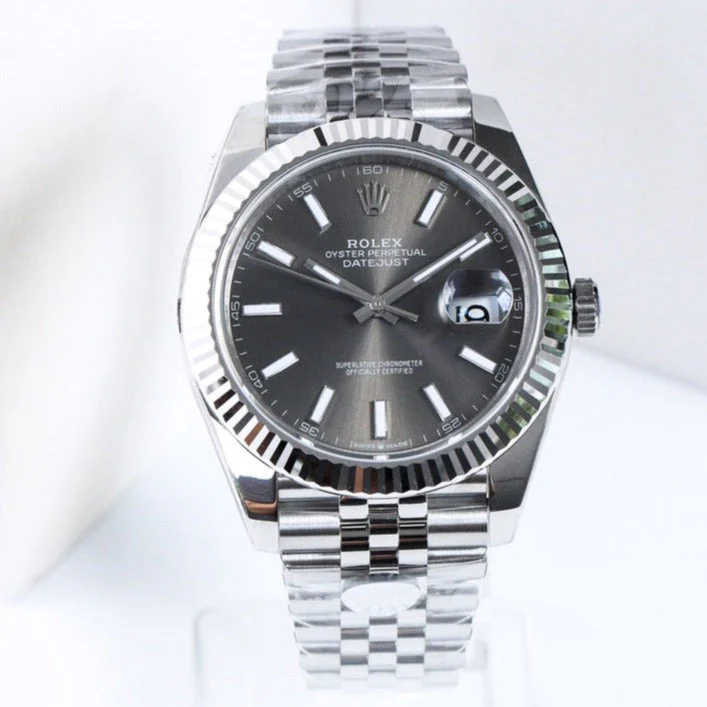 Rolex Watch DATEJUST 41 GREY DIAL SILVER CASE Watch