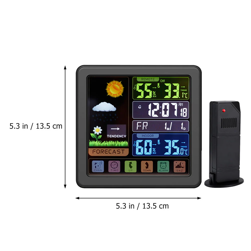 BESTONZON 1Pc LED Colour Screen Weather Clock Indoor Wireless Sensor Weather Clock