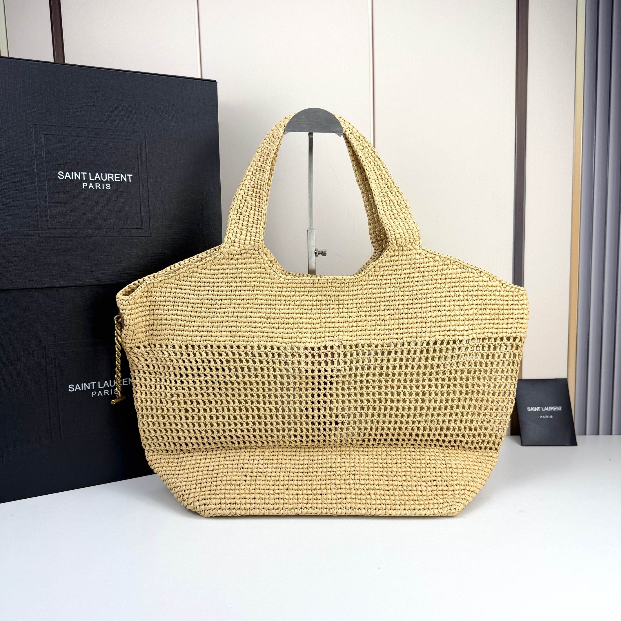 YSL Style Raffia Crochet Large Shopping Tote Bag