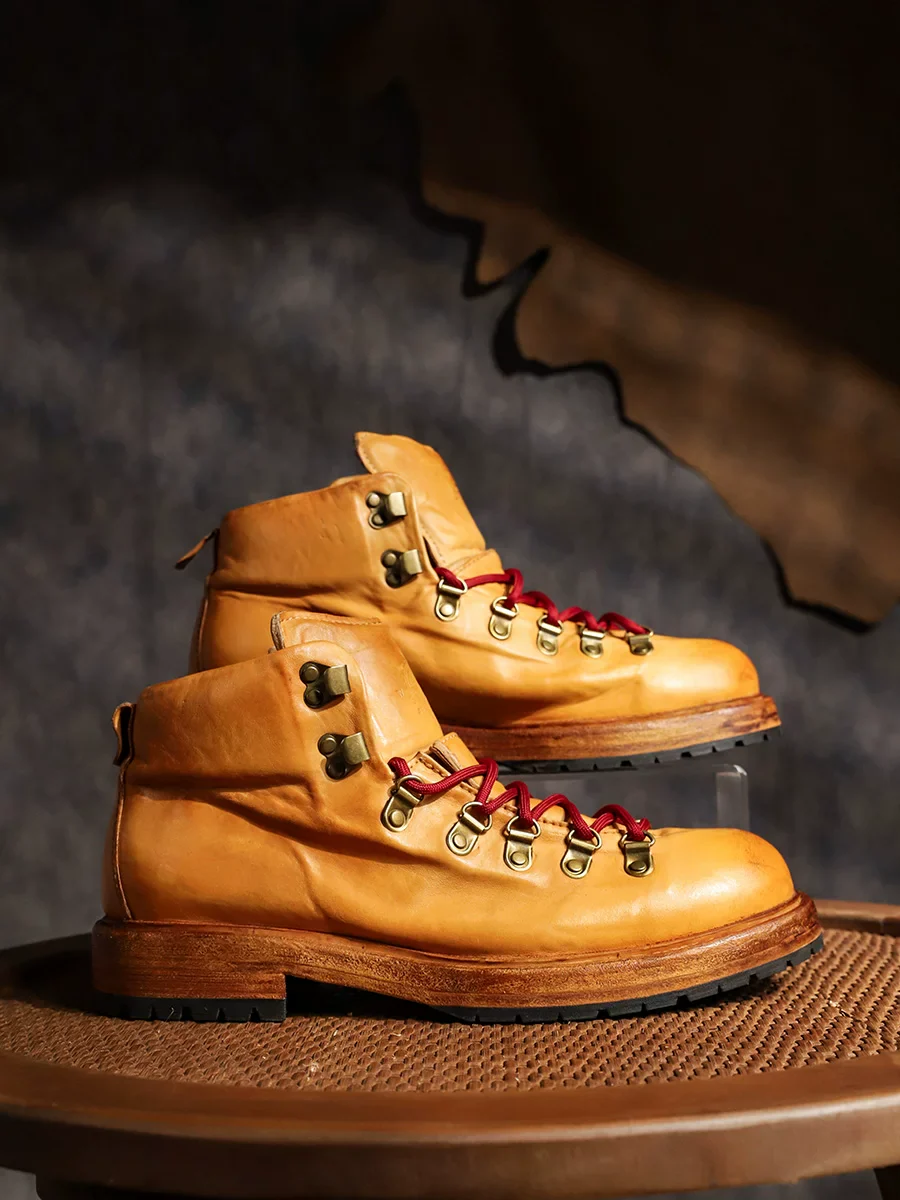 Goodyear Handmade Retro Washed Horse Leather Tooling Boots