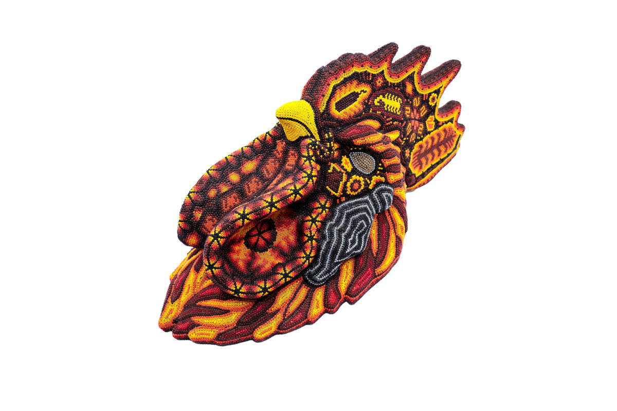 Escultura Cabeza Gallo - Obra de Arte Huichol