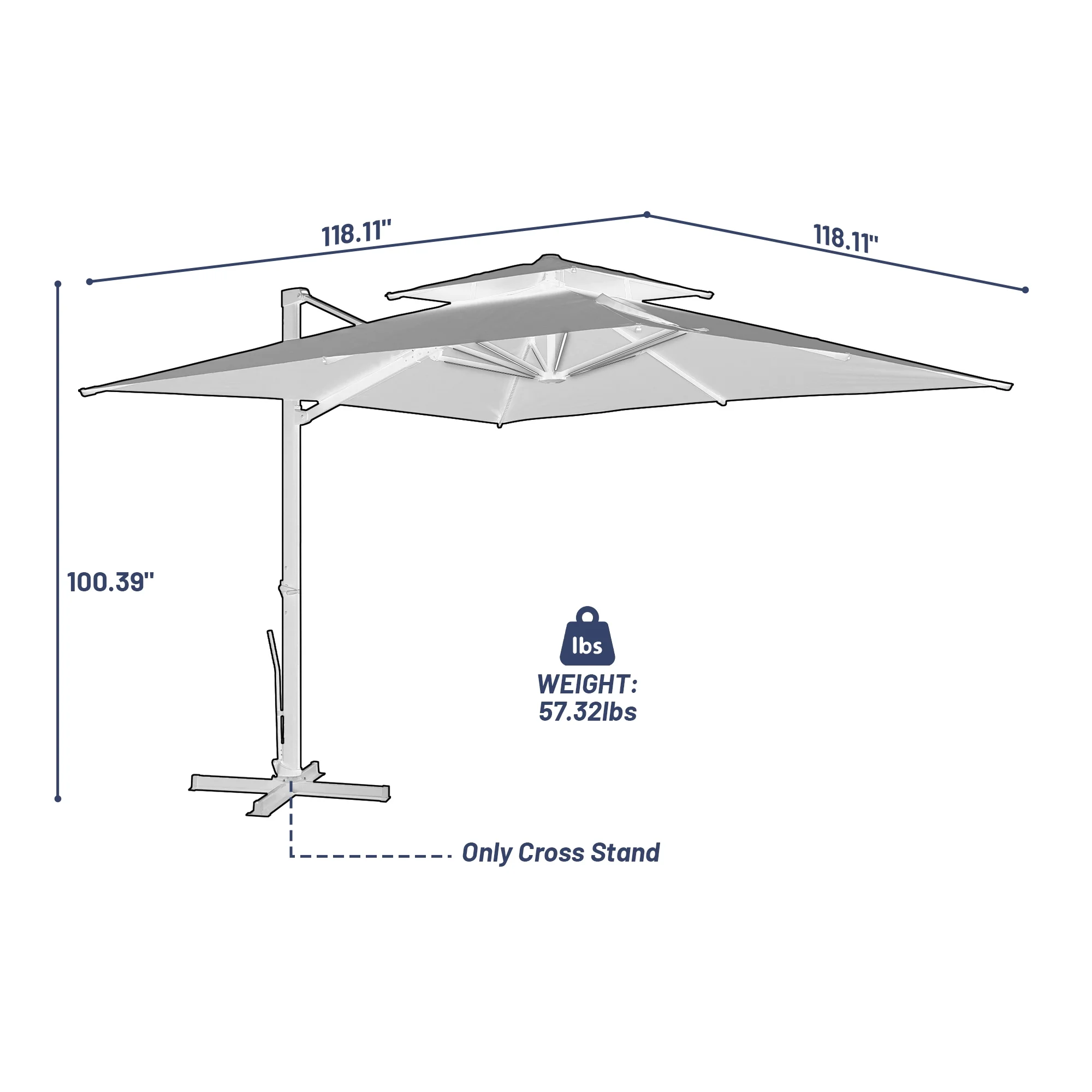 Boyel Living 10×10 FT Cantilever Patio Umbrellas Outdoor Offset Umbrella, 360°Rotation Double Top Square Cantilever Patio Umbrella w/ Removable Light, Gray