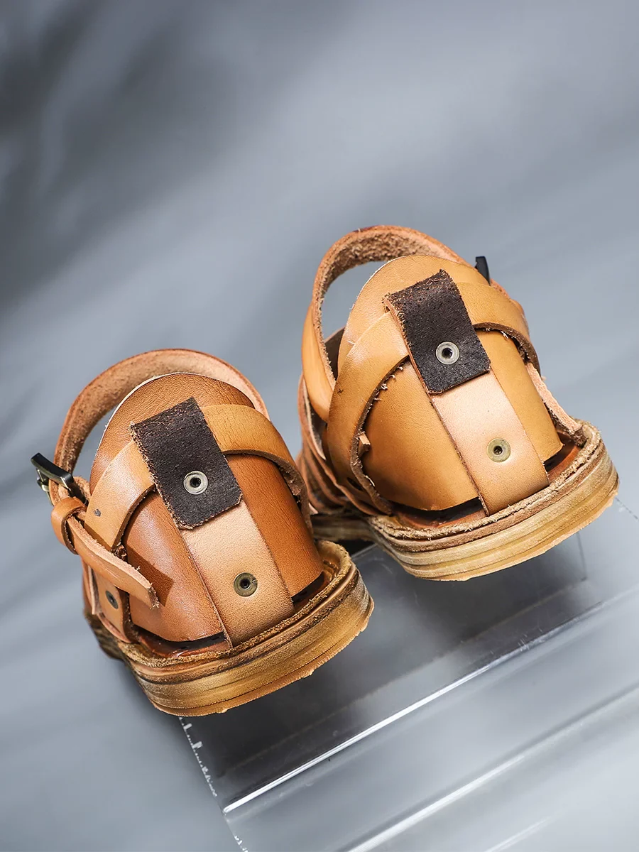 Original handmade vegetable tanned leather woven sandals