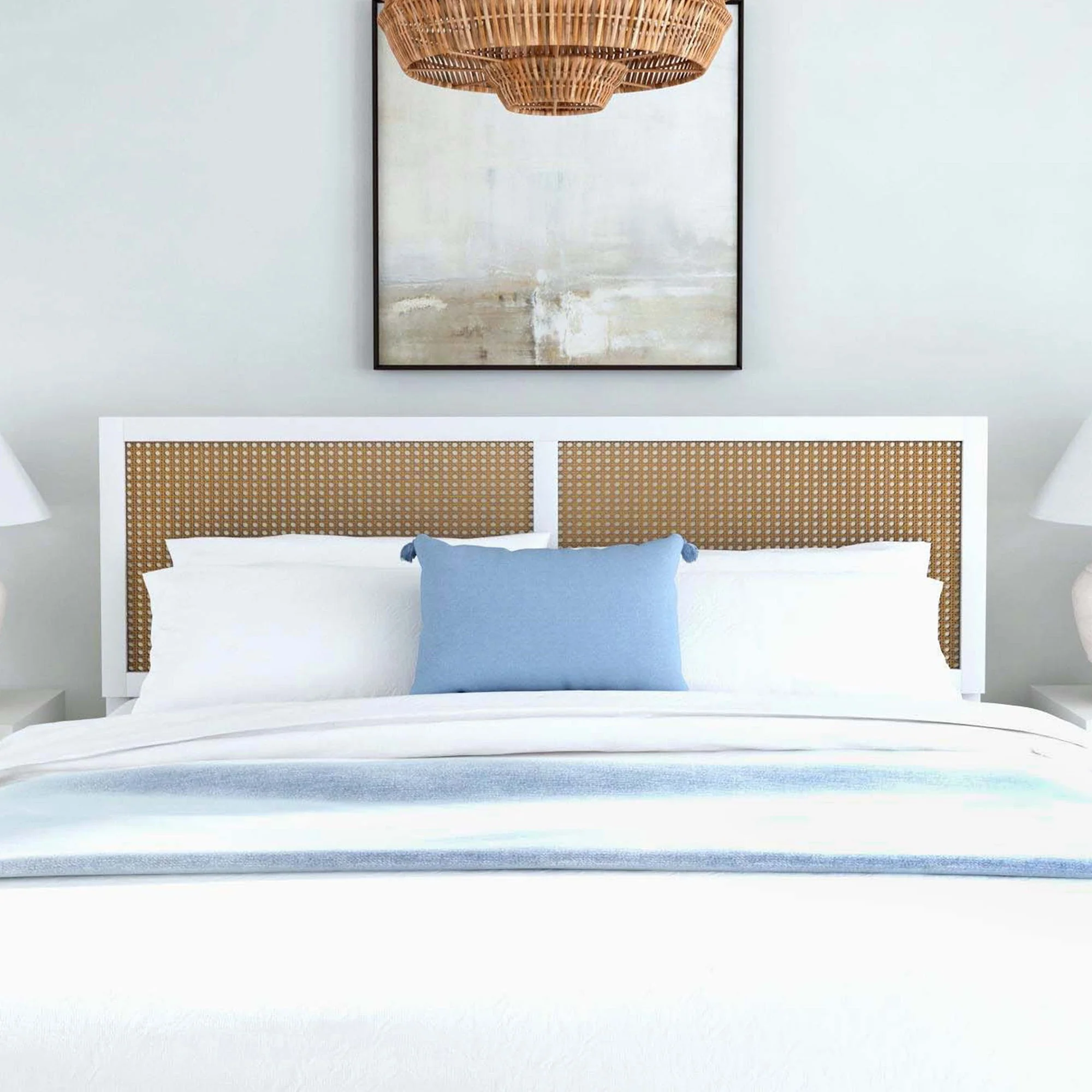 Hillsdale Furniture Serena Wood and Cane Panel Full/Queen Headboard, White