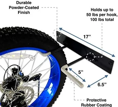 BLAT Bike Fat Tire Wall Rack, Holds 2 Bikes, Home and Garage Storage Hooks, Heavy-Duty Solid Metal Max 100 lbs