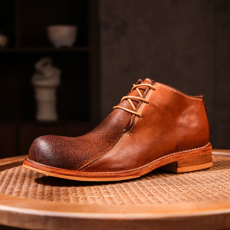 Leather sole hand-washed tire cowhide desert short boots