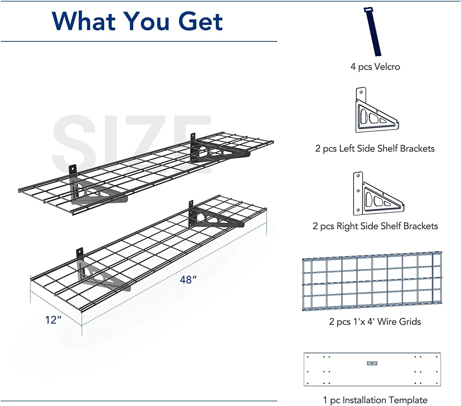 2-Pack 1x4ft 12-inch-by-48-inch Wall Shelf Garage Storage Rack Wall Mounted Floating Shelves, Black