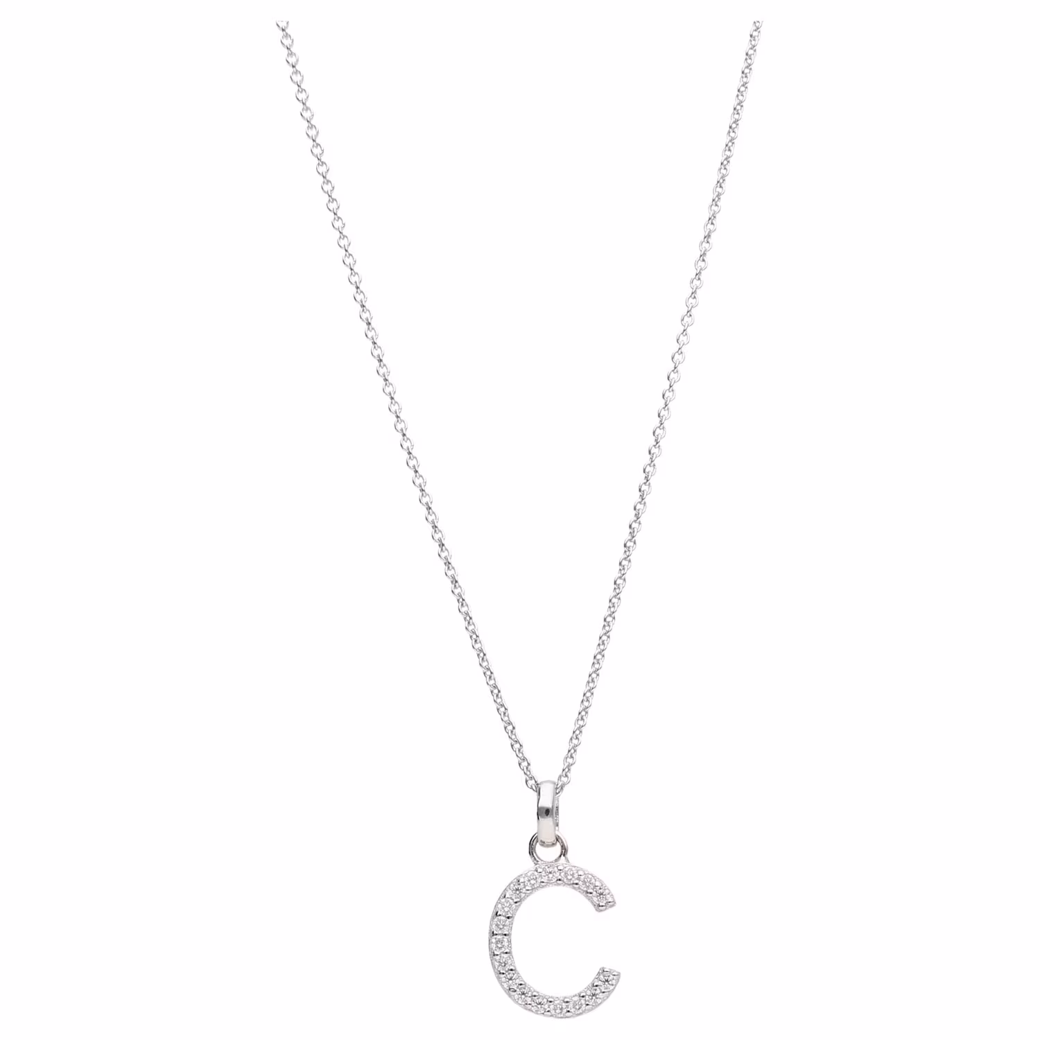Kette Buchstabe C mit Zirkonia Steine, Silber 925