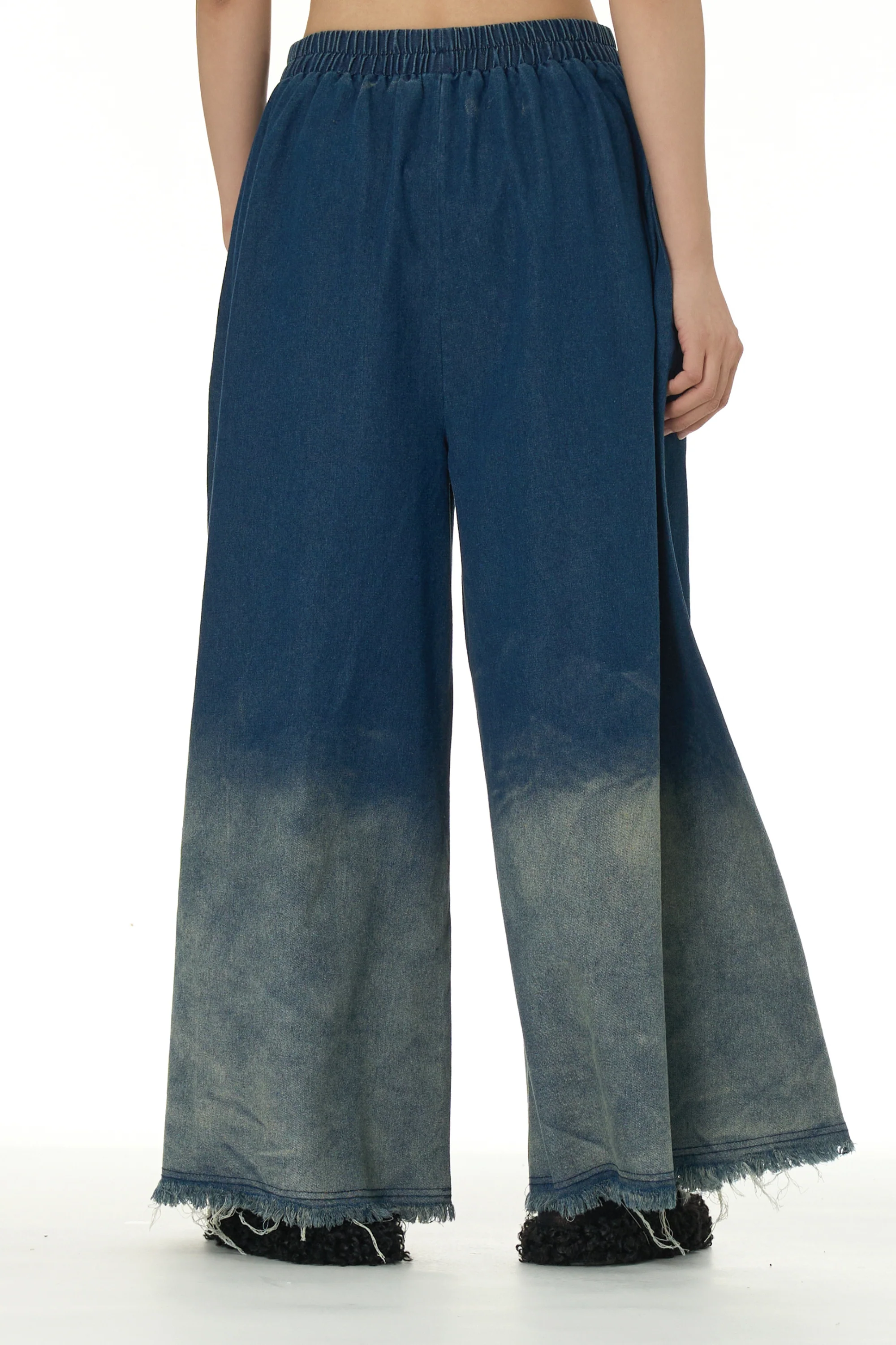 Blue Faded Wide Leg Denim Pant