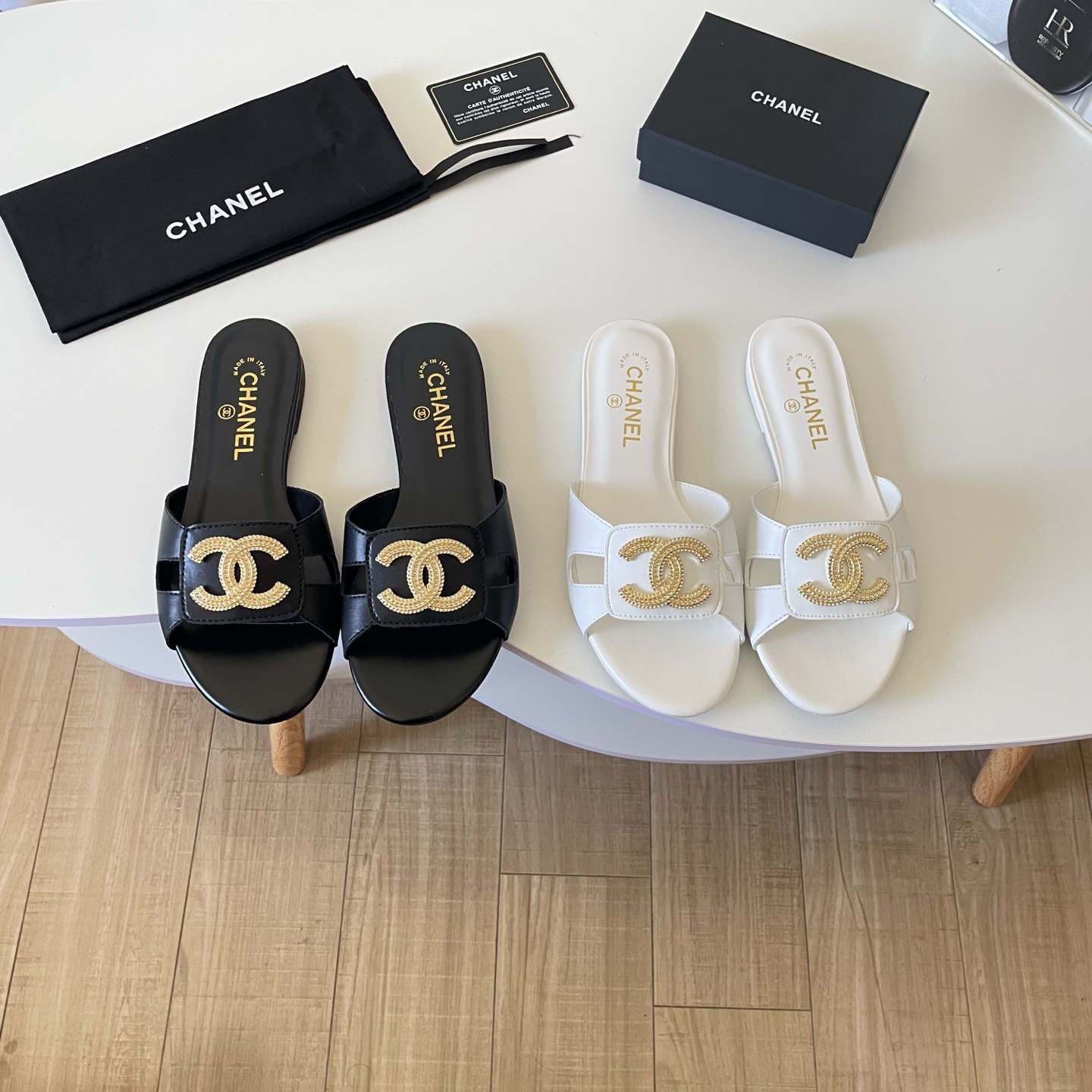 Chanel 26P Large C-Logo Openwork Flat Slippers
