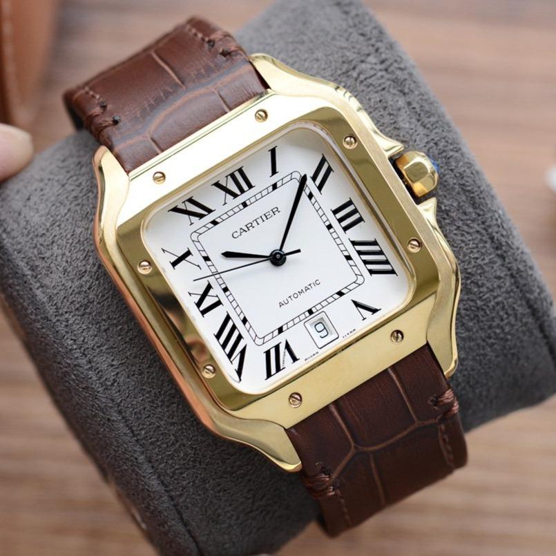 Cartier Watch SANTOS DE CARTIE 39MM GOLD CASE LEATHER STRAP