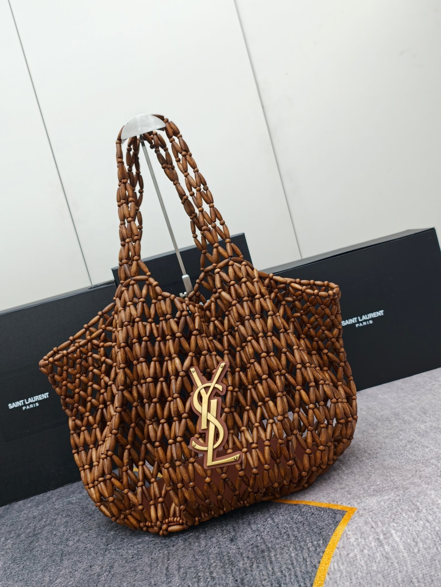 YSL Icare Medium Tote Bag in Wood Beads
