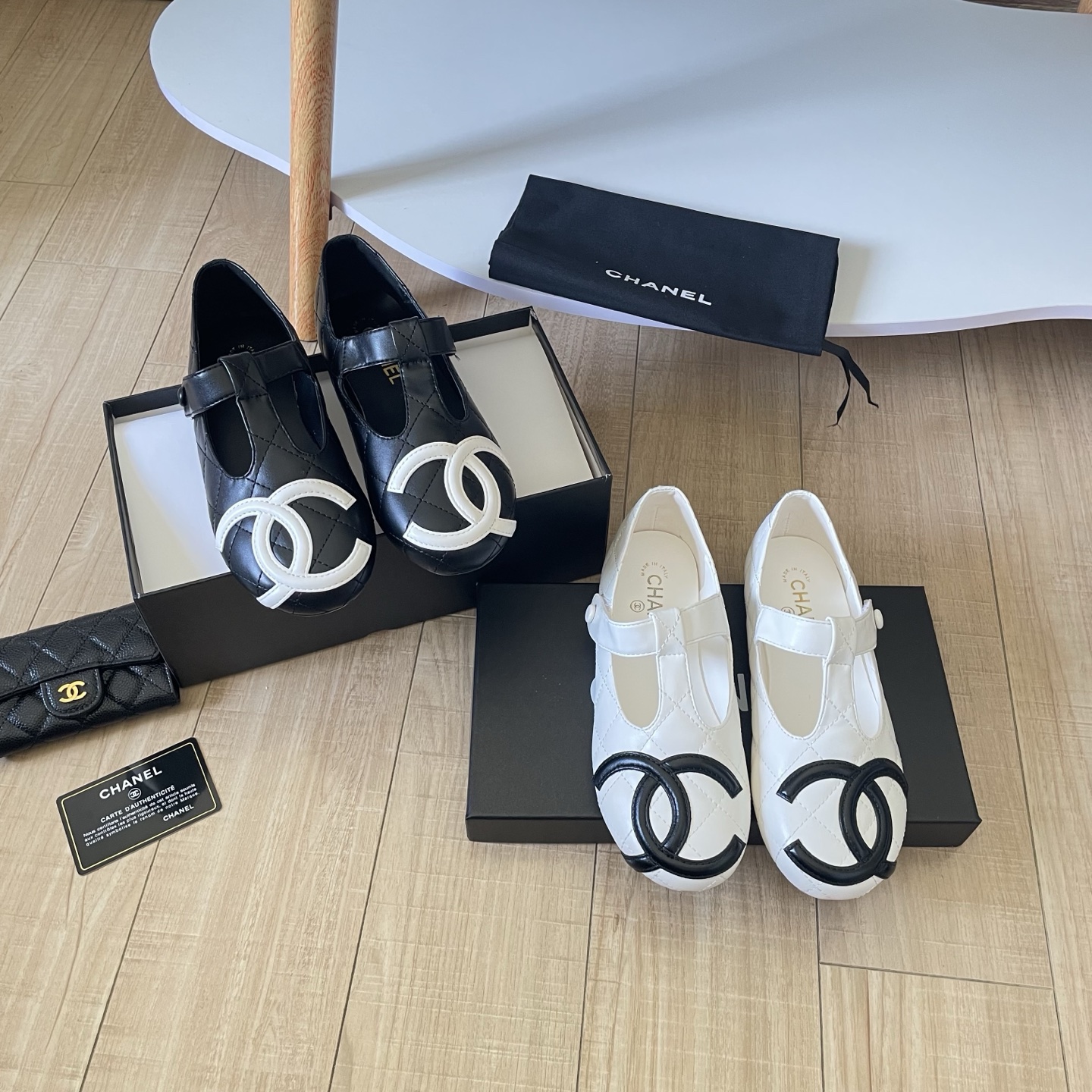 Chanel Quilted CC Logo T-Strap Mary Jane Flats