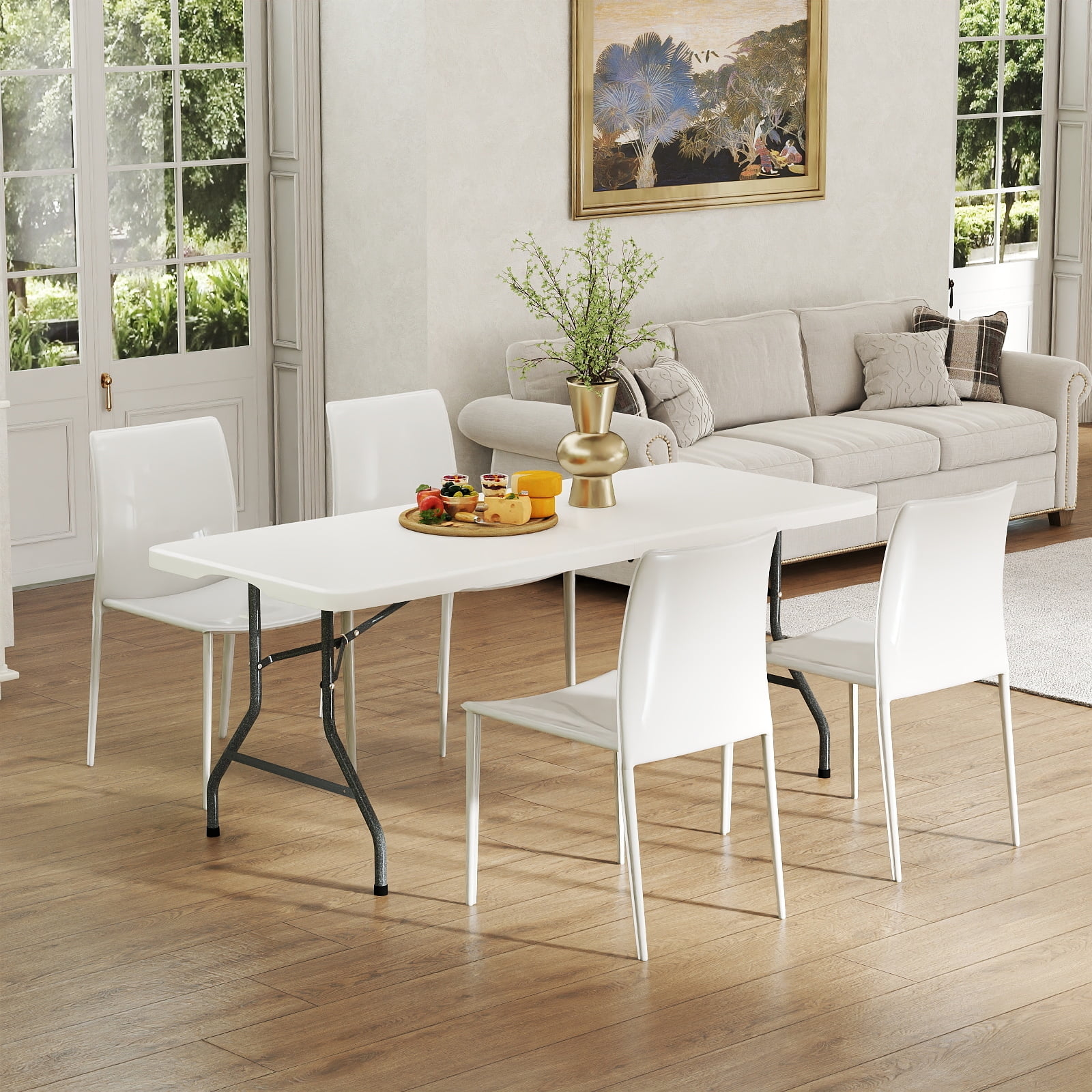 SUGIFT 6ft Folding Table Portable 6 Foot Plastic Table with Handle for Indoor Outdoor Use, 10pack, White