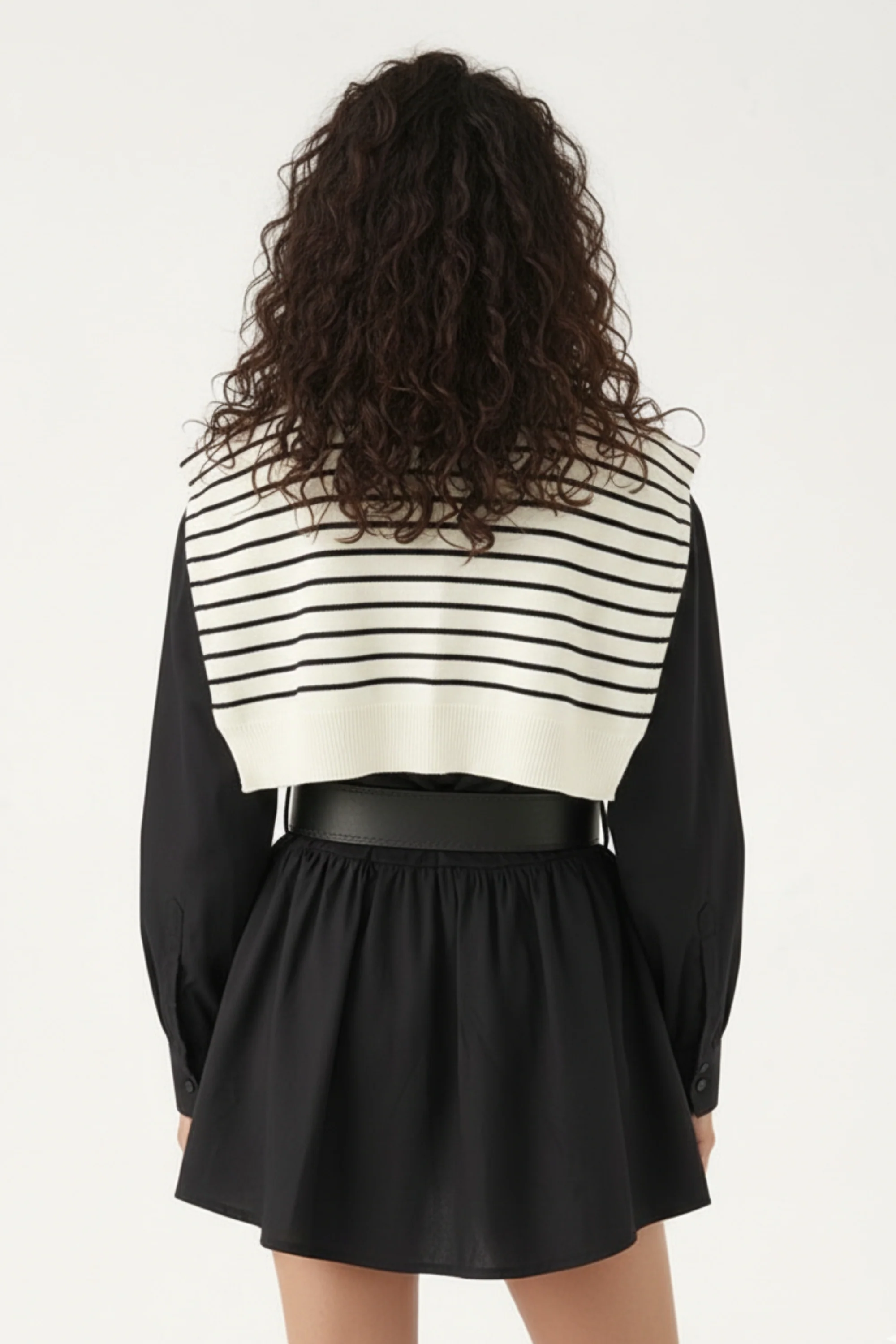 Black Belted White Overlay Shirt Dress