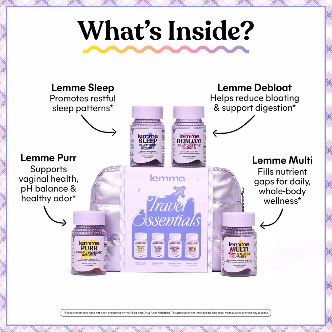 Lemme  Travel Essentials Kit: Purr, Sleep, Debloat, and Multi Gummies