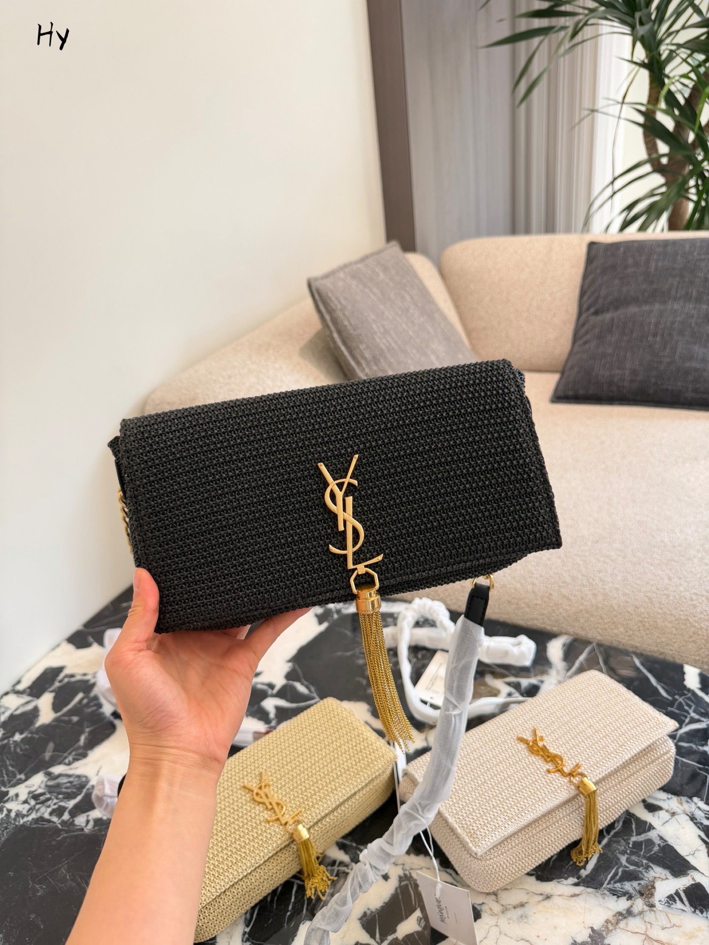 Saint Laurent Nero Raffia Kate Shoulder Bag