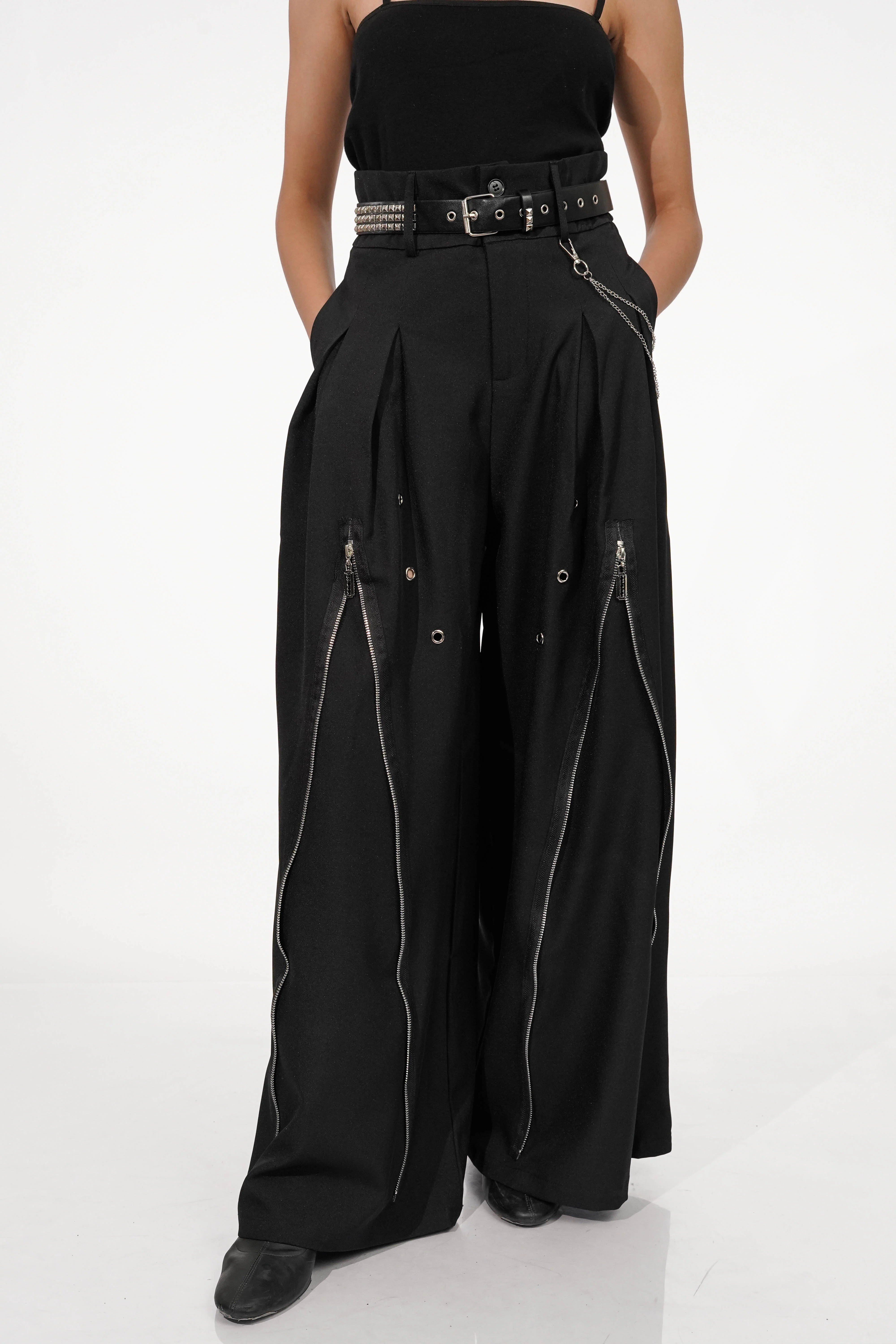 Shay Black Zip-detail Wide Pants