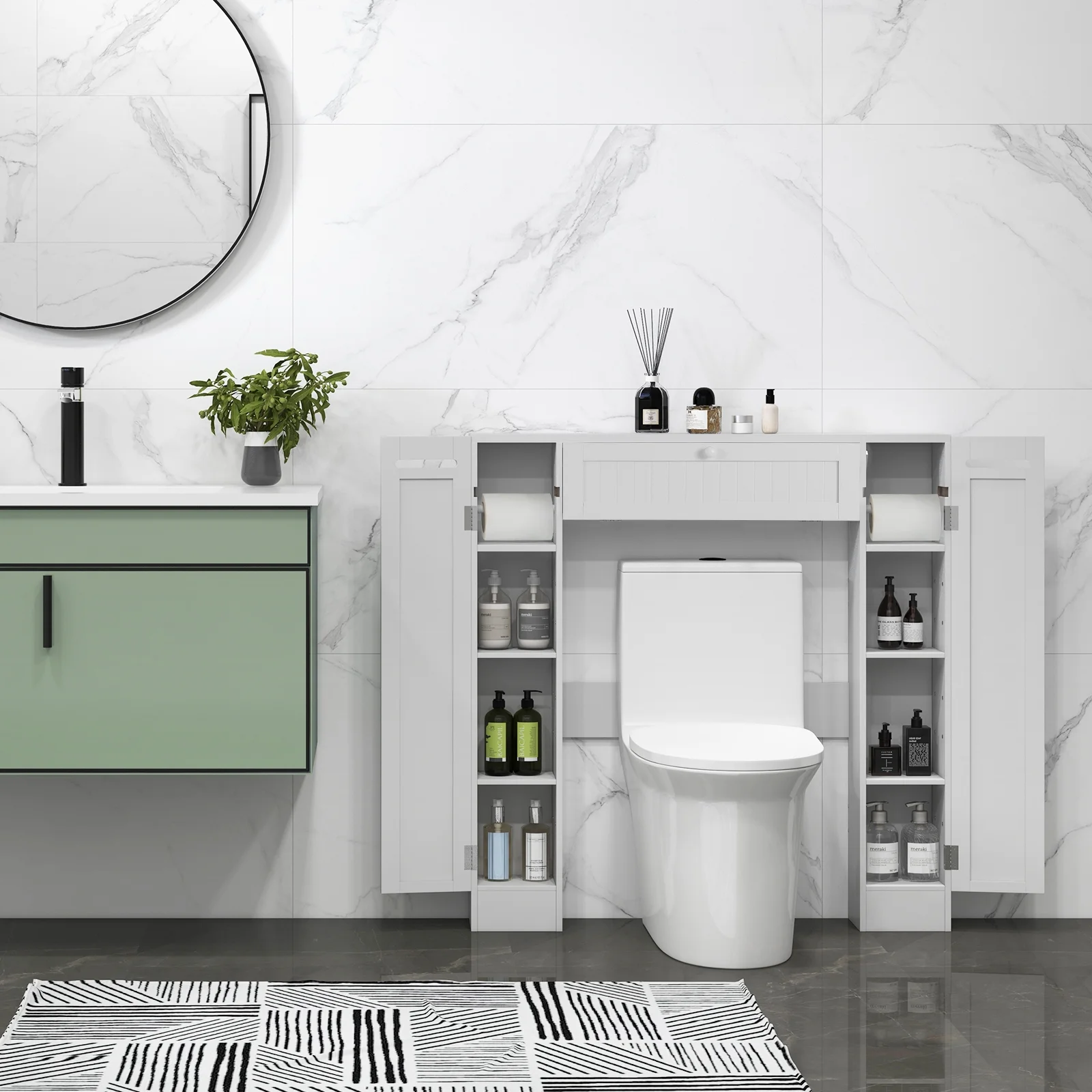 Topbuy Over The Toilet Storage Cabinet Bathroom Space Saver Organizer with Adjustable Shelves & Paper Holder