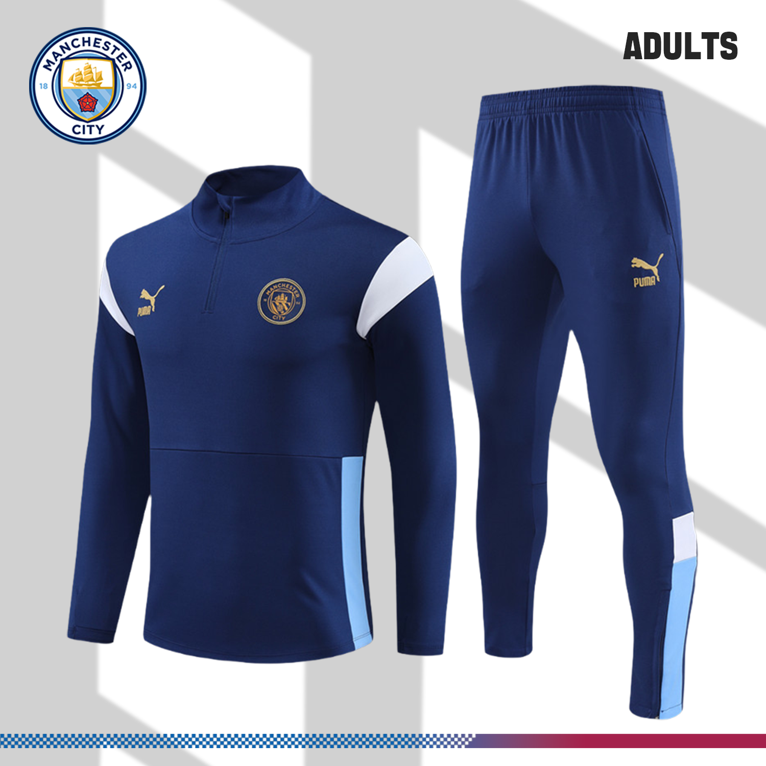2023/2024 Manchester City Blue Adult Half Zip Training Suit (Adult Kit)