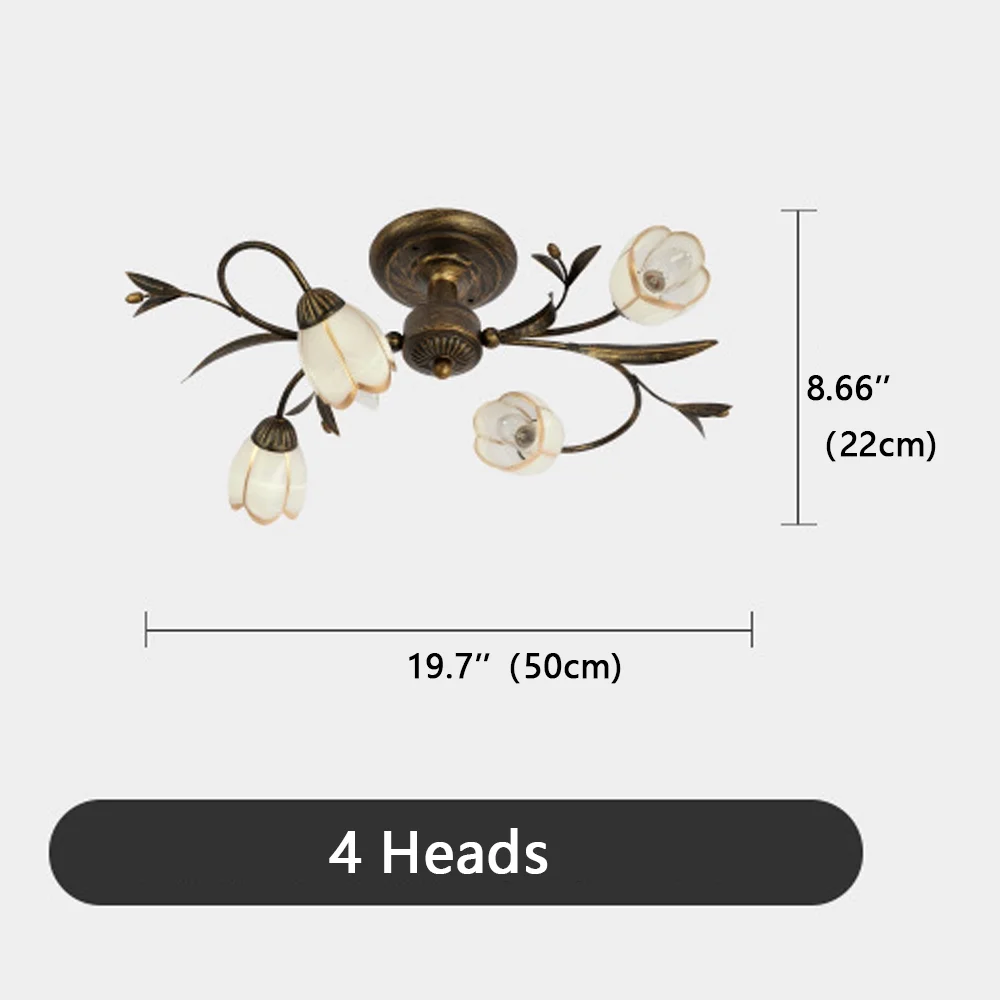 Lakiq Rustic Flower Vine Semi Flush Mount Ceiling Light Wrought Iron Light Fixtures Farmhouse 4 Lights
