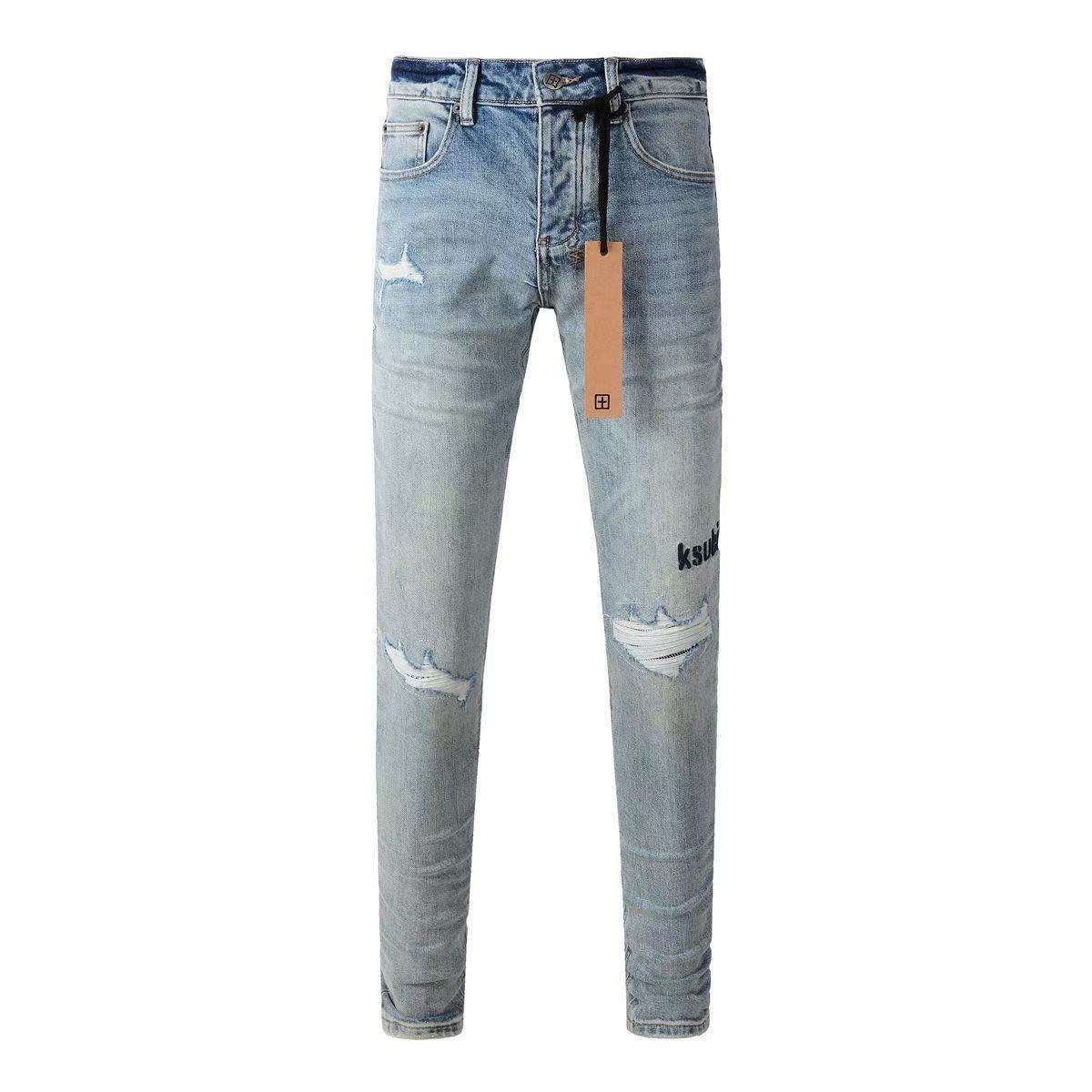 New trendy brand distressed embroidered high street jeans