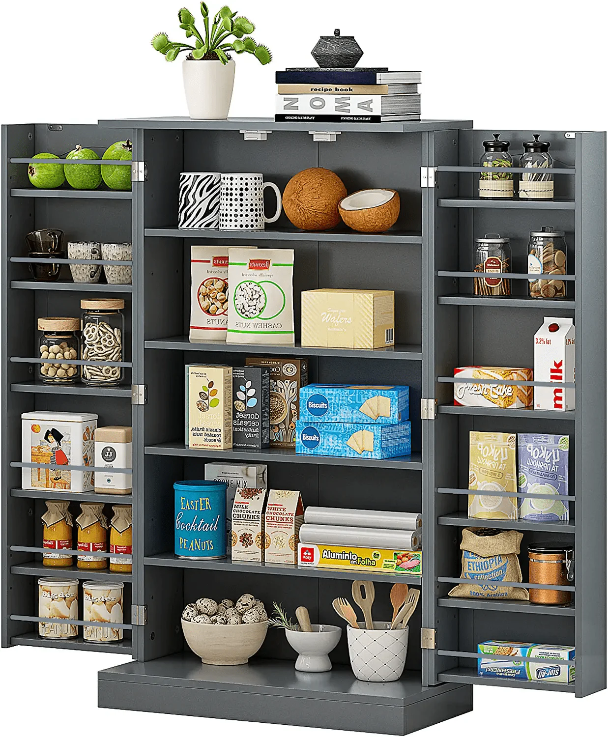 HOMEFORT 41" Kitchen Pantry, Farmhouse Pantry Cabinet, Storage Cabinet with Doors and Adjustable Shelves 41" H x 23.2" W x 12" D (White)