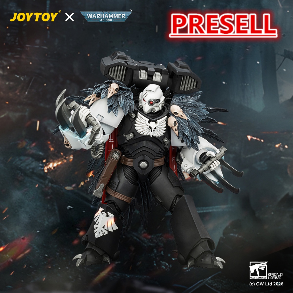 JOYTOY JT04742 Warhammer 40k 1:18 Raven Guard Chapter Master Aethon Shaan with Claws of Severax and Heavy Bolt Pistol - JOYTOY WORLD