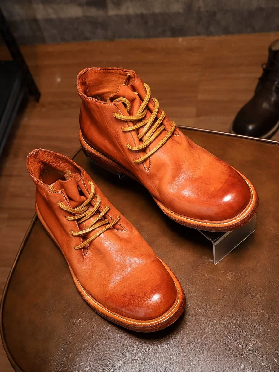 Premium gray men's first-layer cowhide desert boots