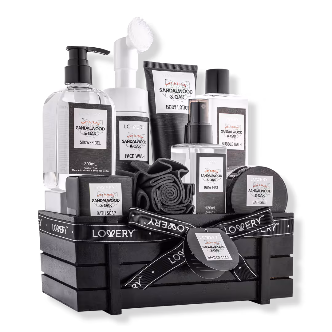 Lovery  Luxury Spa Kit - Sandalwood & Oak Scented Bath Gift Set & Shower Basket