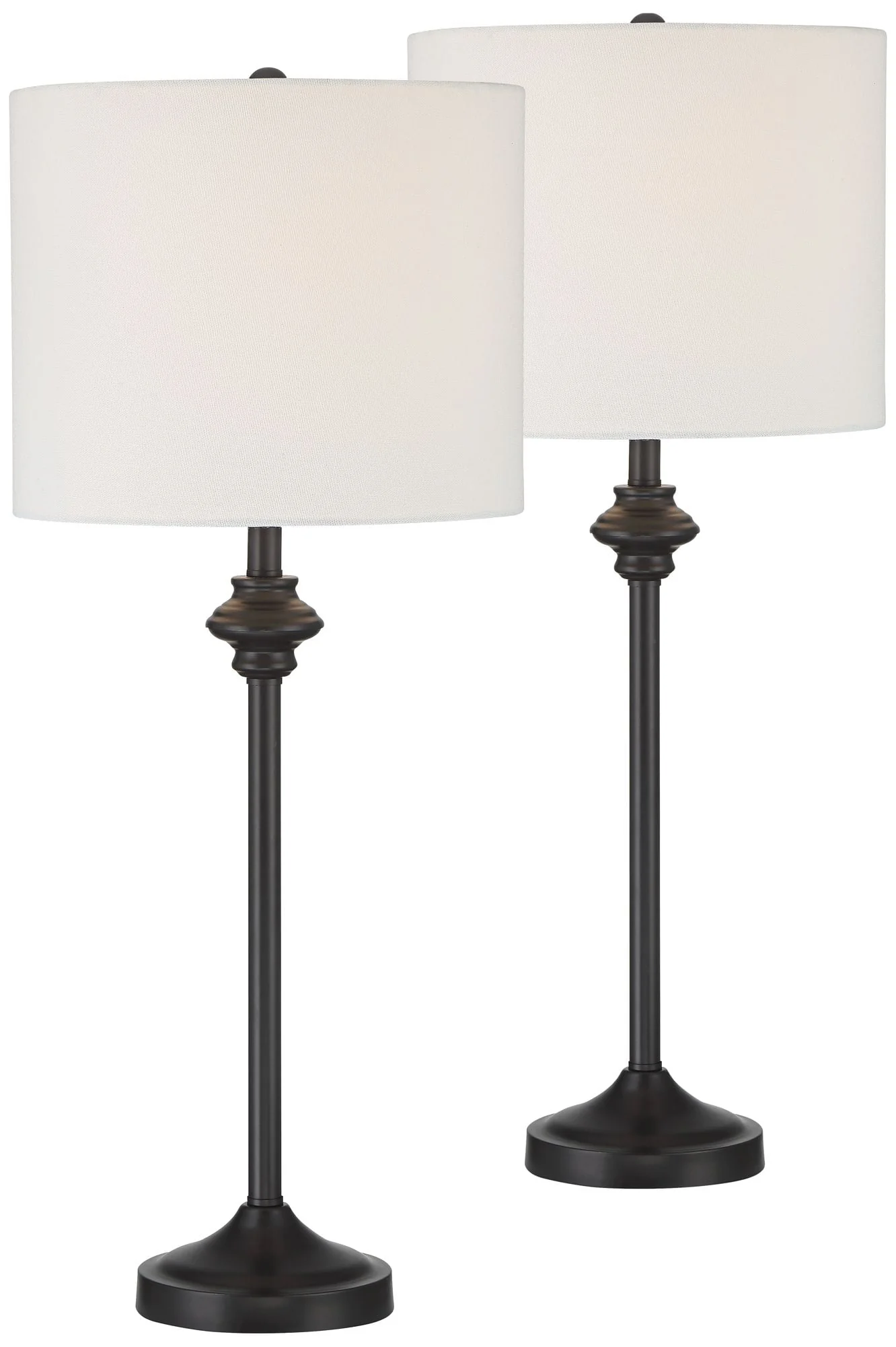360 Lighting Lynn Modern Buffet Table Lamps 26" Tall Set of 2 Black Metal White Fabric Drum Shade for Bedroom Living Room Bedside Nightstand Office