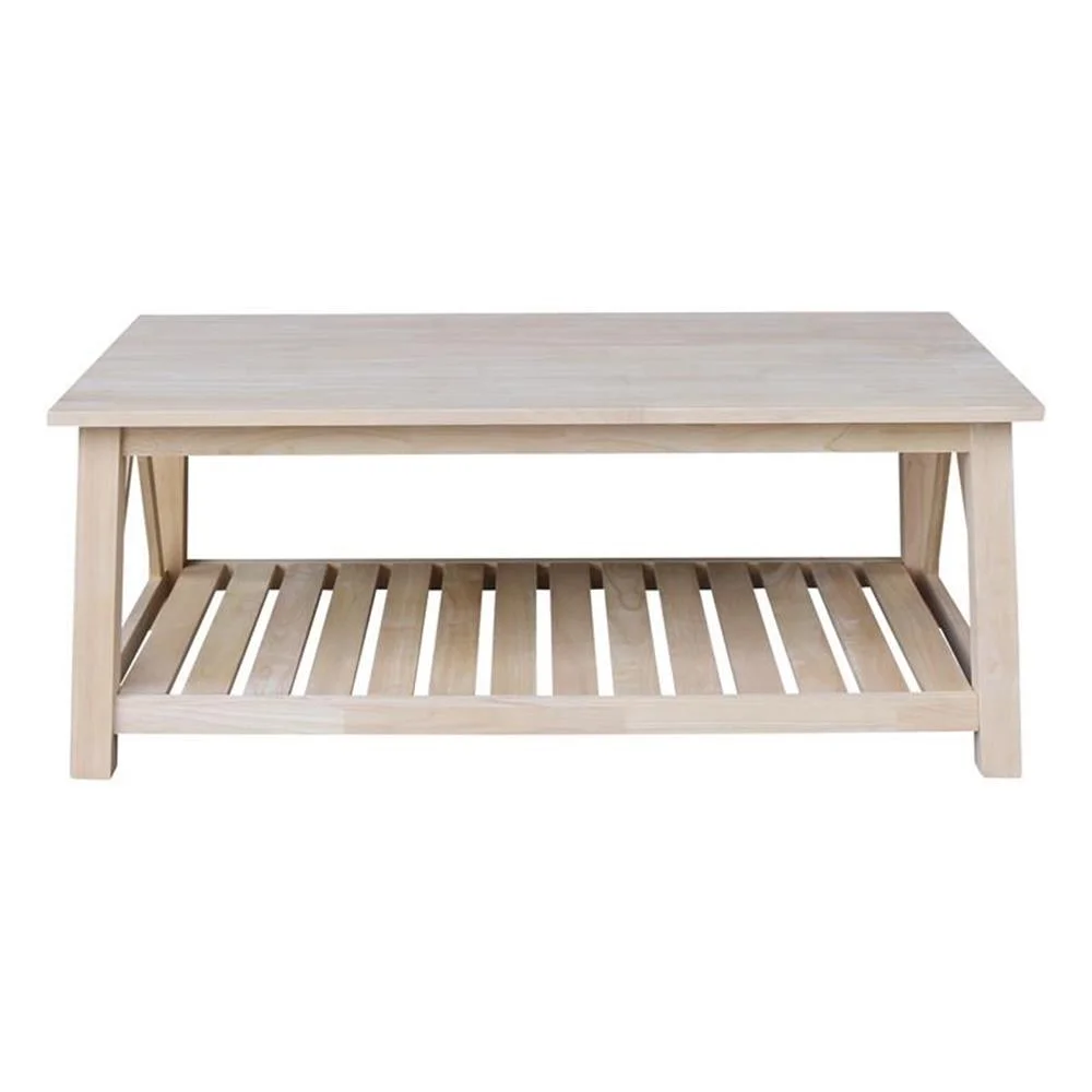 Surrey Solid Wood Coffee Table with Shelf - Unfinished