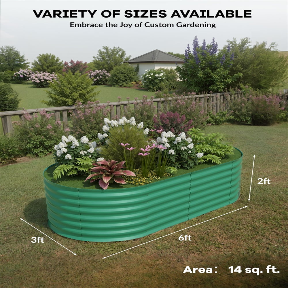 2-Pack Galvanized Steel Raised Garden Beds Kit -Outdoor Metal Planter Boxes for Vegetables, Flowers & Herbs.Tool-Free Assembly, Rust-Resistant Green Coated Design