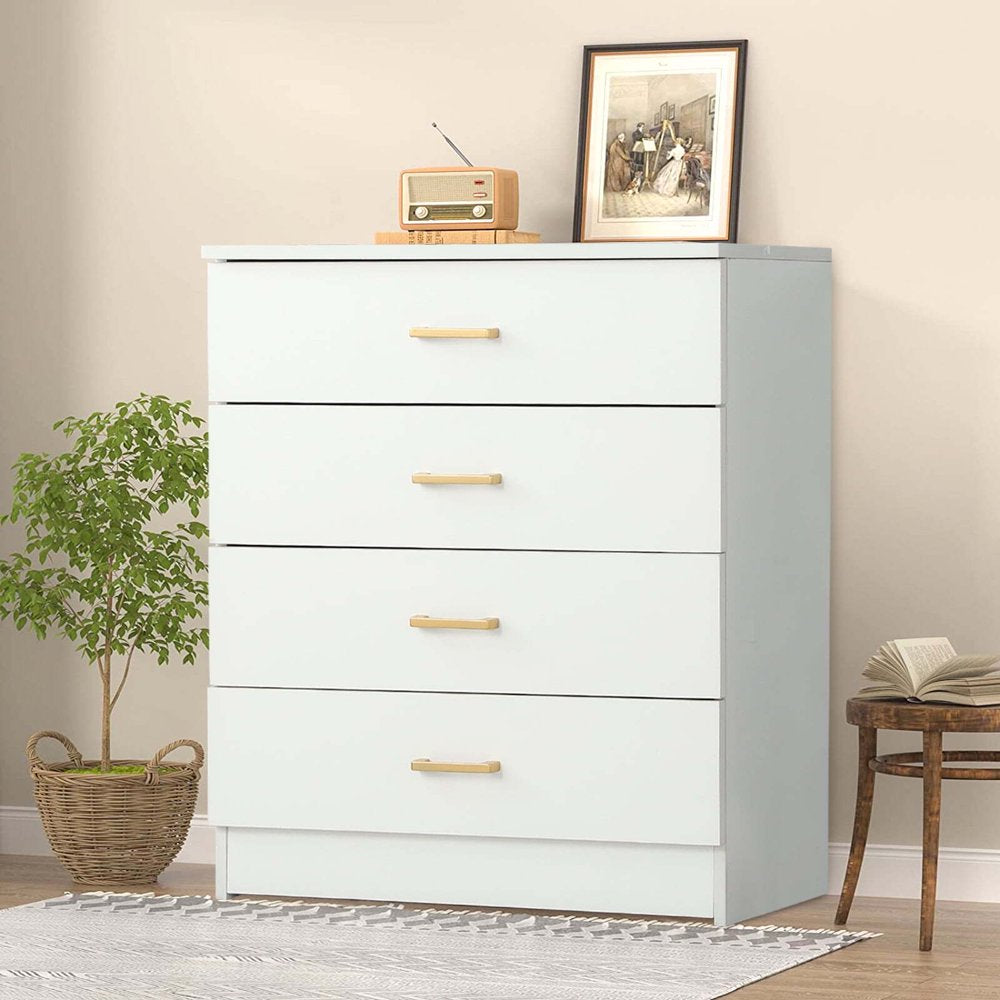 SEGMART 4-Drawer White Wood Dresser, Space-Saving Bedroom Storage, E1 Grade Particle Board